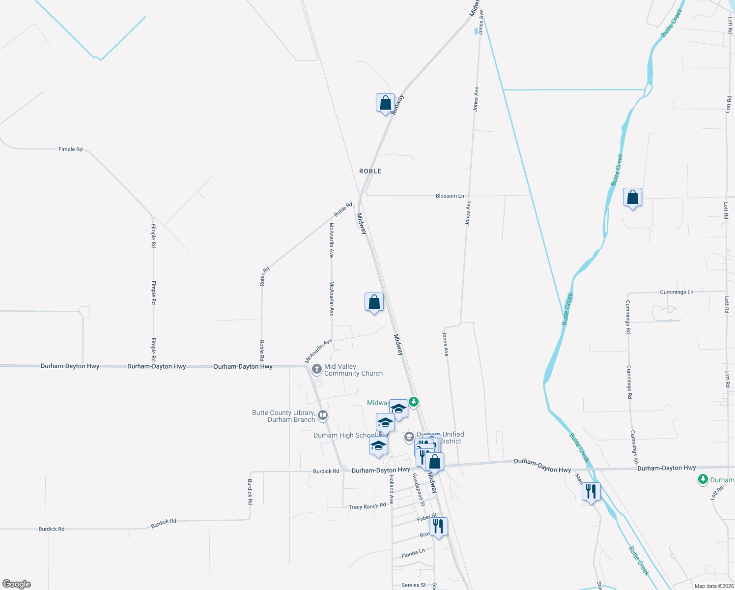 map of restaurants, bars, coffee shops, grocery stores, and more near 9725 Midway in Durham