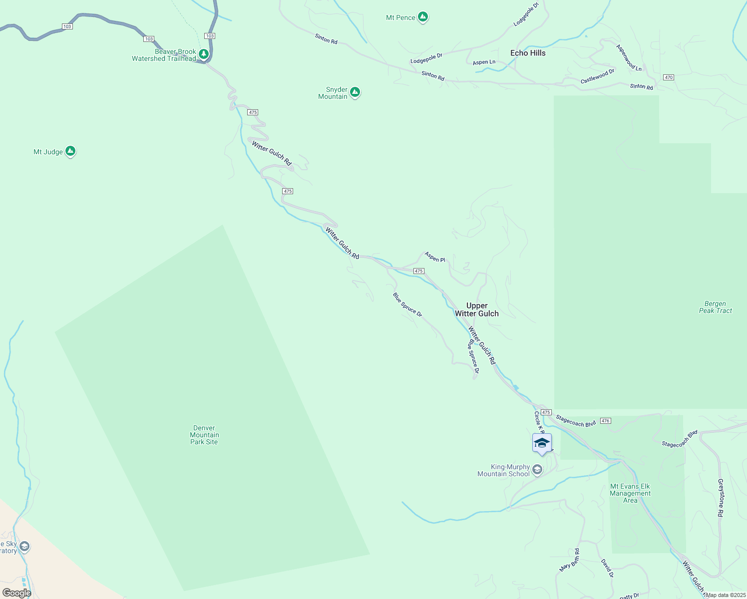 map of restaurants, bars, coffee shops, grocery stores, and more near 298 Juniper Lane in Evergreen