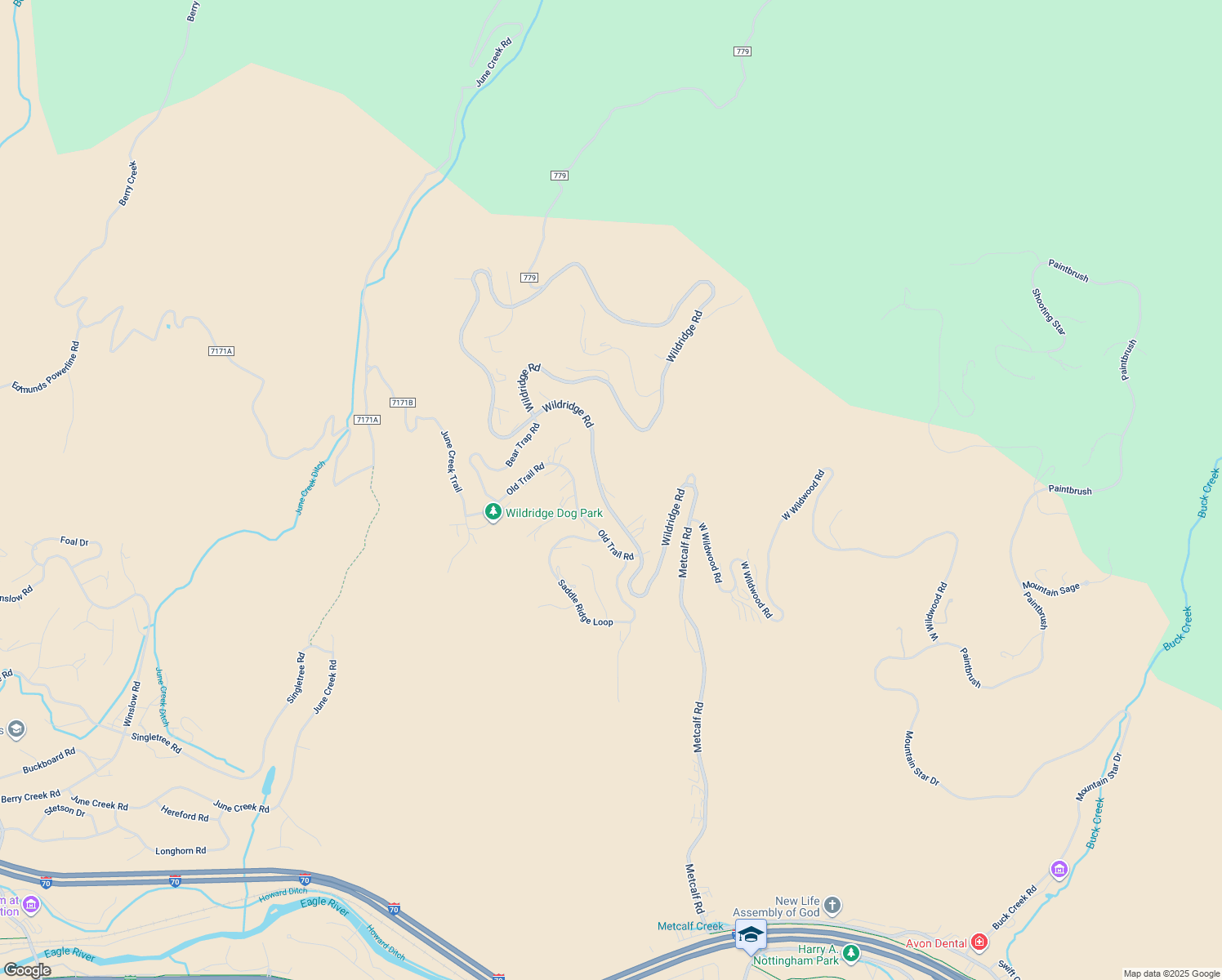 map of restaurants, bars, coffee shops, grocery stores, and more near 3078 Wildridge Road in Edwards