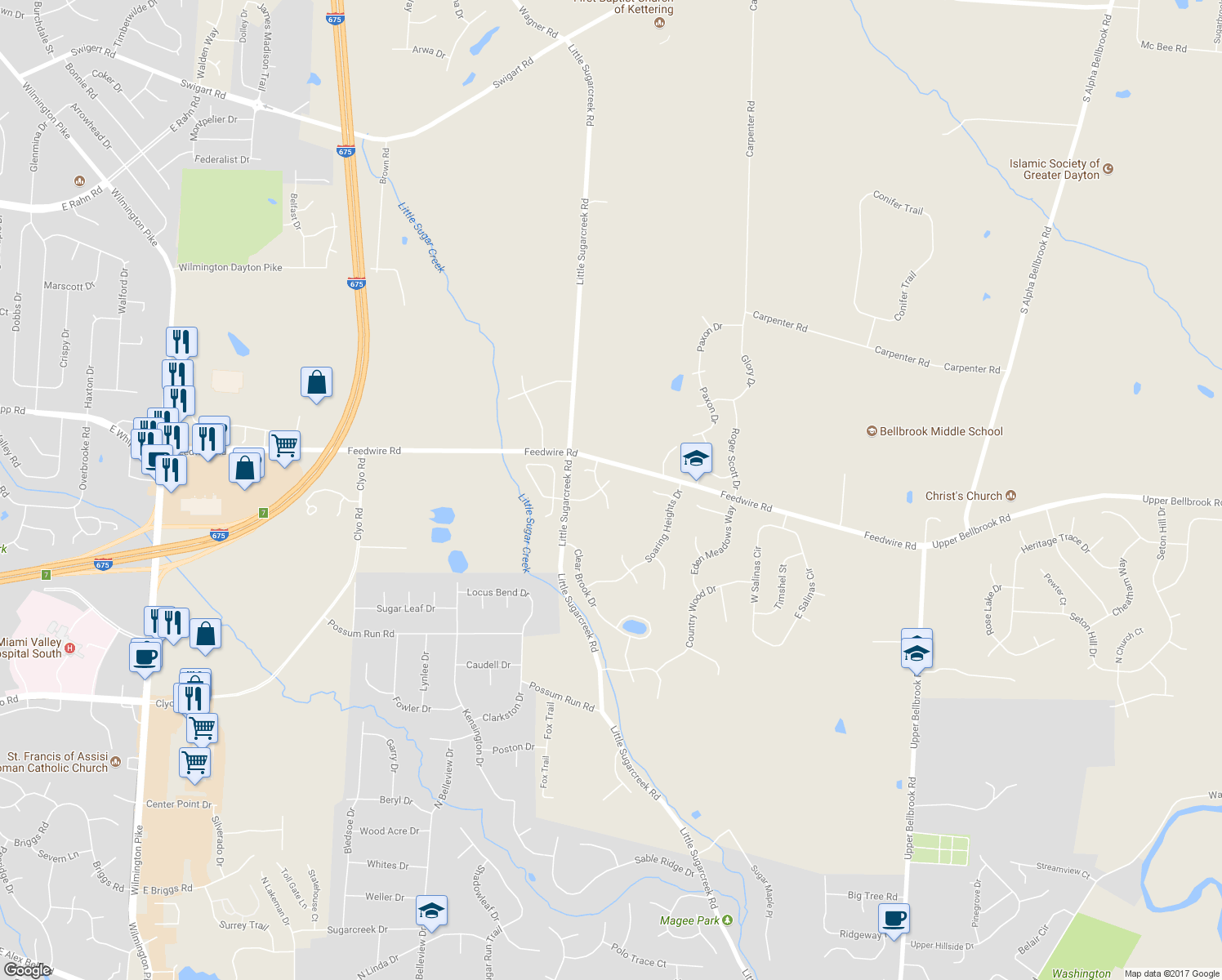 map of restaurants, bars, coffee shops, grocery stores, and more near 1304 Talon Ridge Court in Dayton