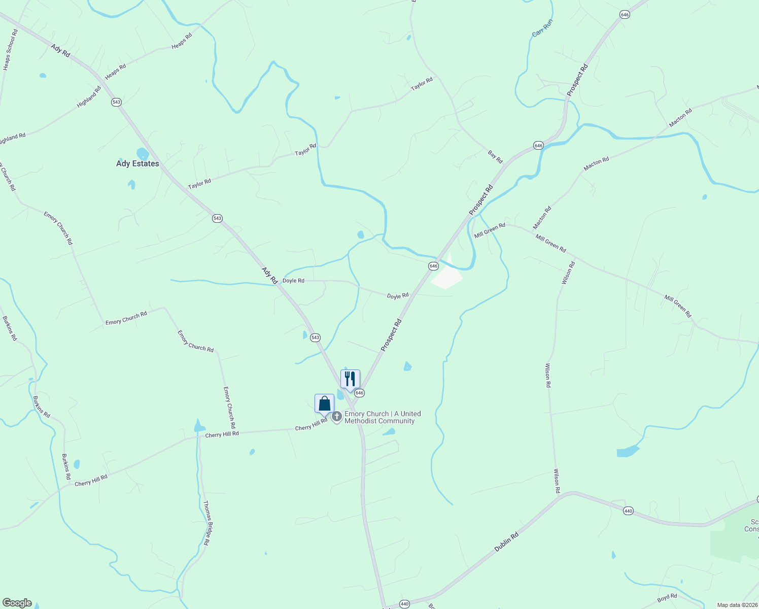 map of restaurants, bars, coffee shops, grocery stores, and more near 1049 Doyle Road in Street