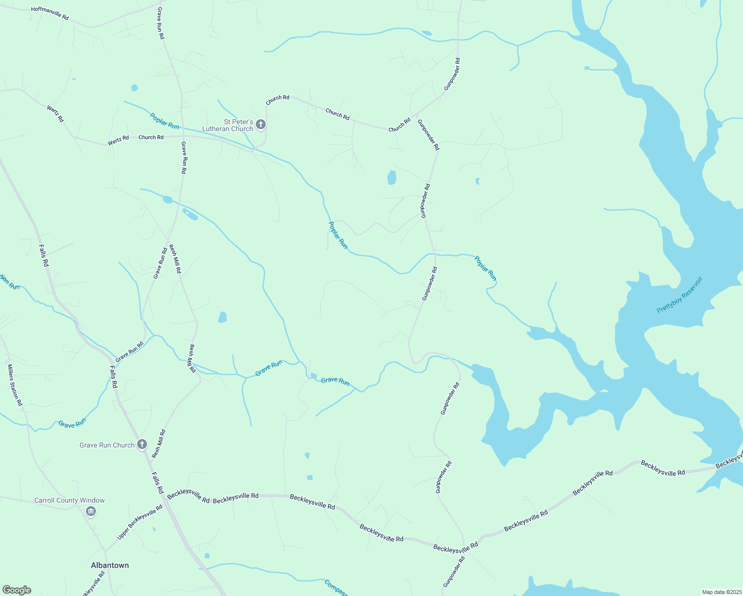 map of restaurants, bars, coffee shops, grocery stores, and more near Prettyboy Trails Road in Baltimore County