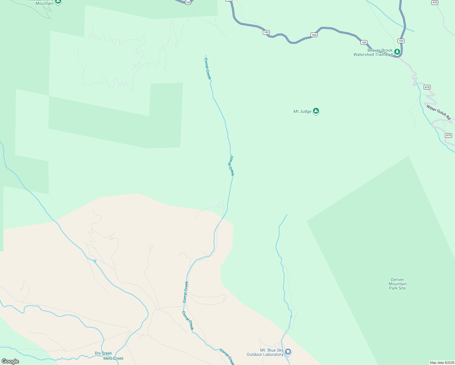 map of restaurants, bars, coffee shops, grocery stores, and more near 950 Corral Creek Road in Evergreen