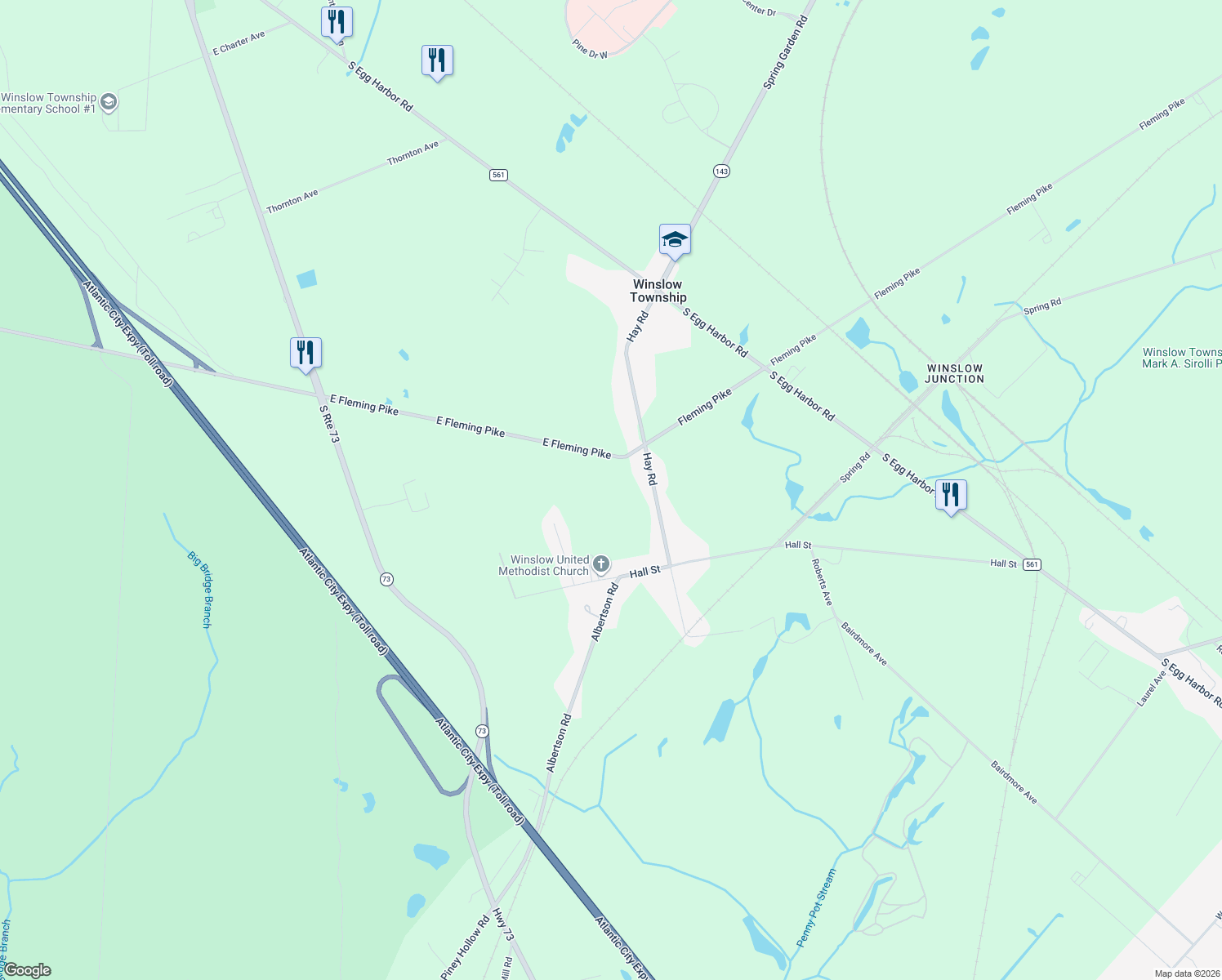 map of restaurants, bars, coffee shops, grocery stores, and more near 505 Hay Street in Hammonton