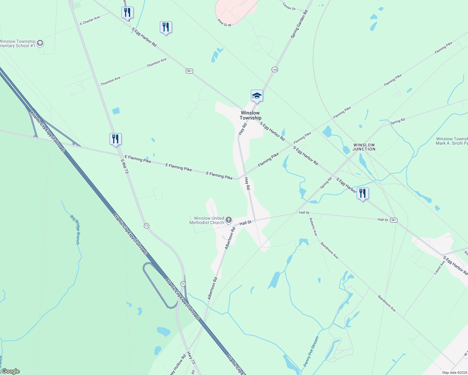map of restaurants, bars, coffee shops, grocery stores, and more near 503 Hay Street in Hammonton