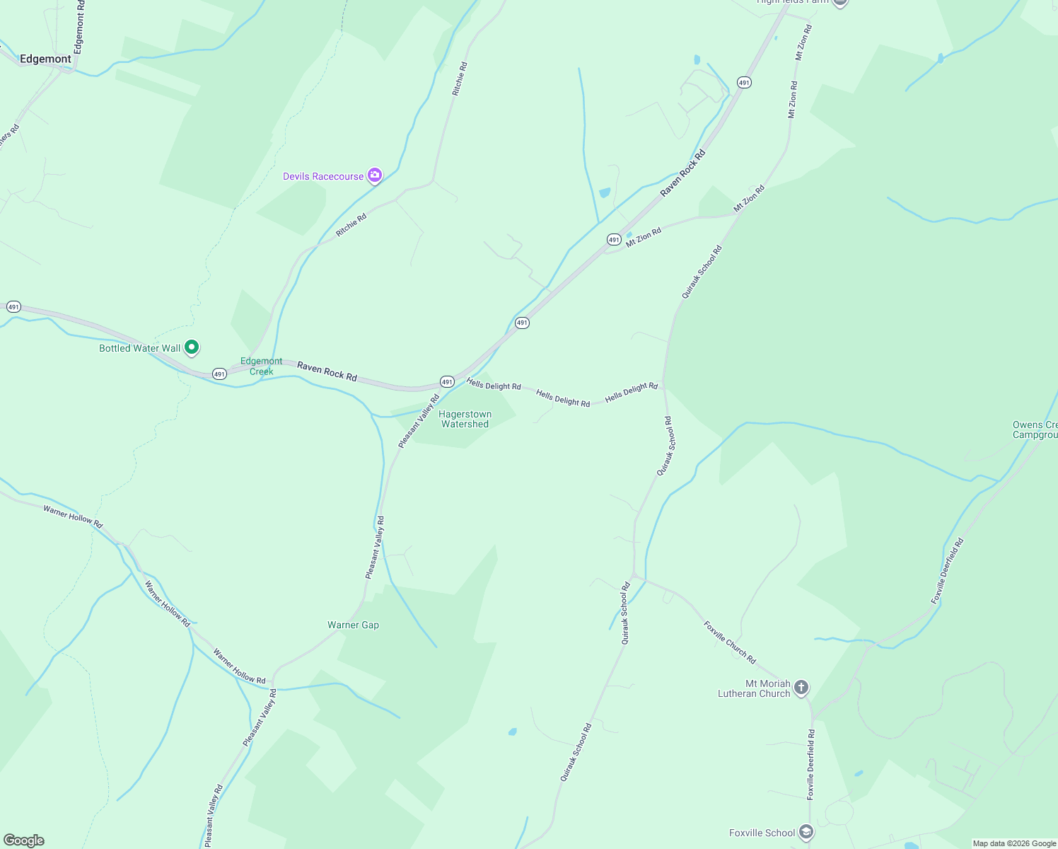 map of restaurants, bars, coffee shops, grocery stores, and more near 24607 Hells Delight Road in Smithsburg