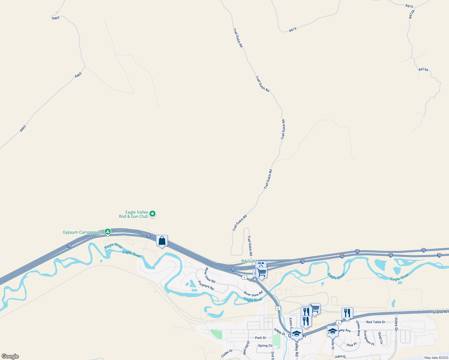 map of restaurants, bars, coffee shops, grocery stores, and more near in Gypsum