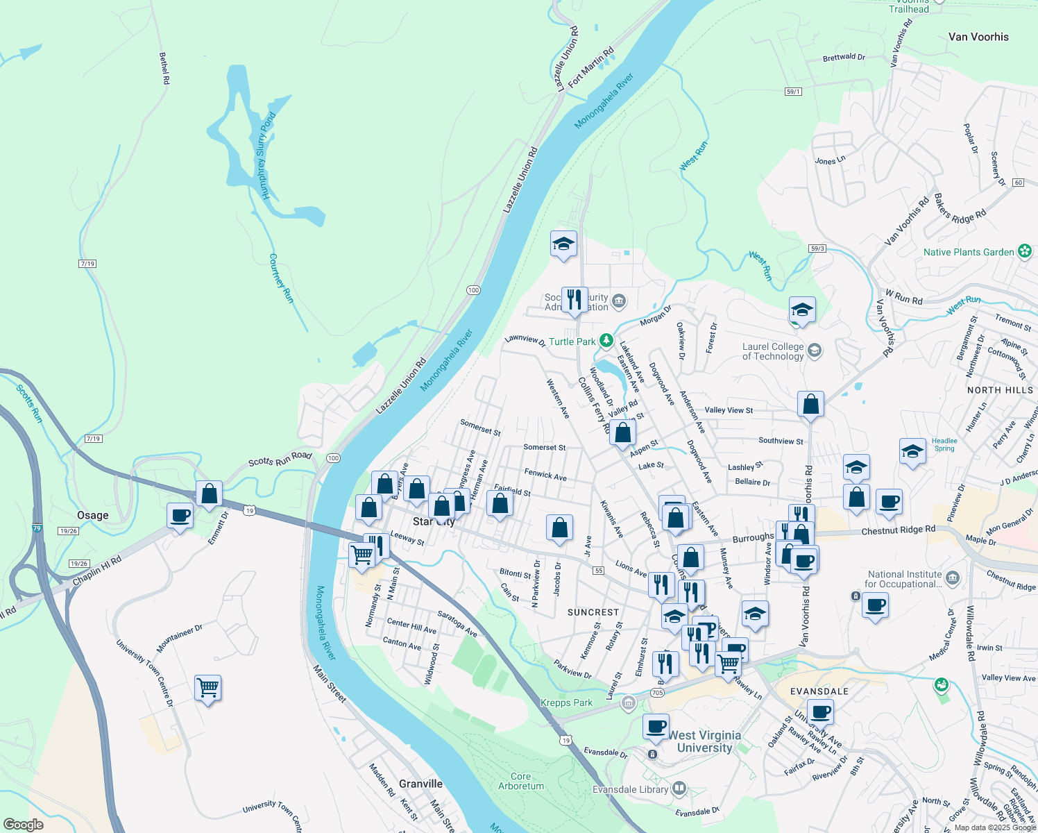 map of restaurants, bars, coffee shops, grocery stores, and more near 698 Trovato Dr in Star City