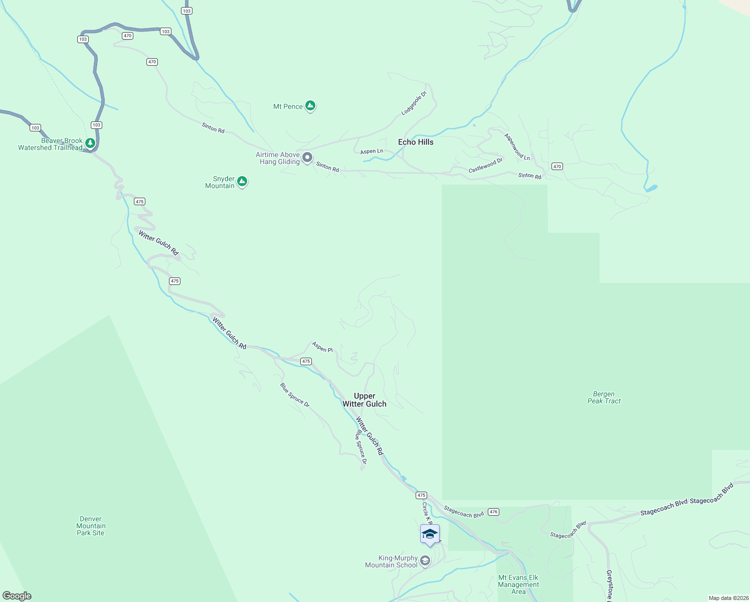 map of restaurants, bars, coffee shops, grocery stores, and more near 712 Snyder Mountain Road in Evergreen