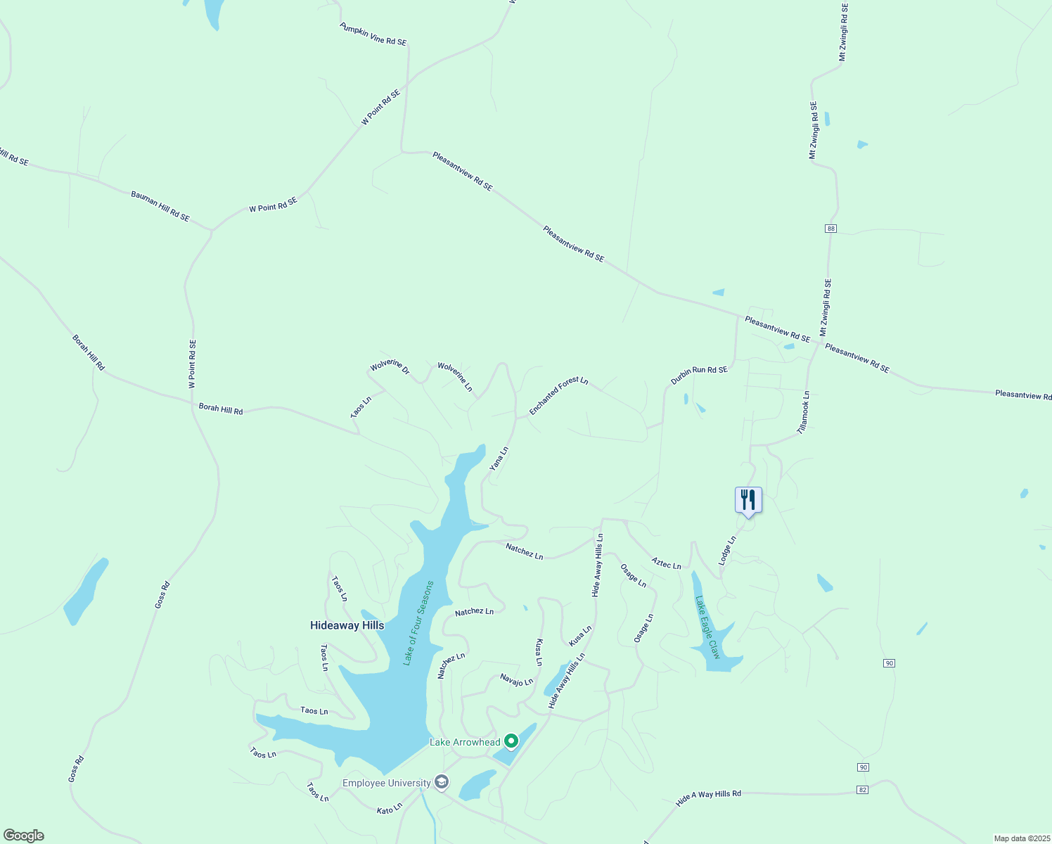 map of restaurants, bars, coffee shops, grocery stores, and more near 2047 2048 Montezuma Lane Southeast in Sugar Grove