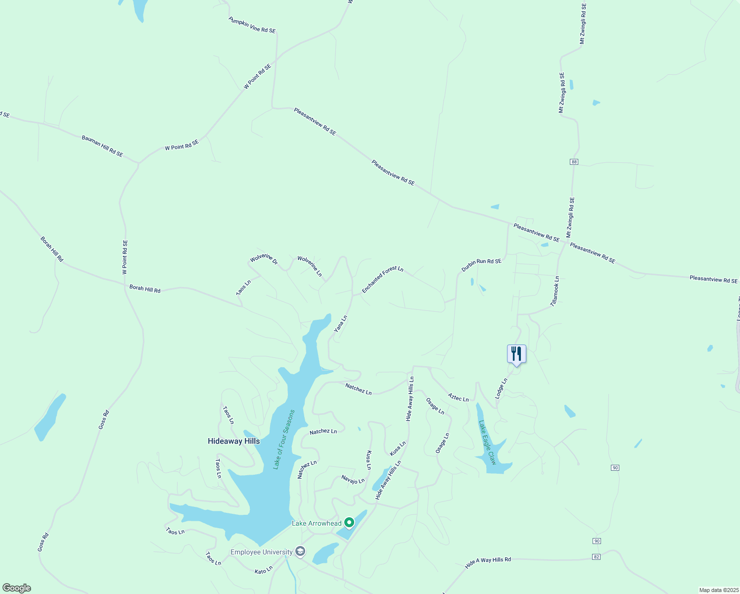 map of restaurants, bars, coffee shops, grocery stores, and more near 2047 2048 Montezuma Lane Southeast in Sugar Grove