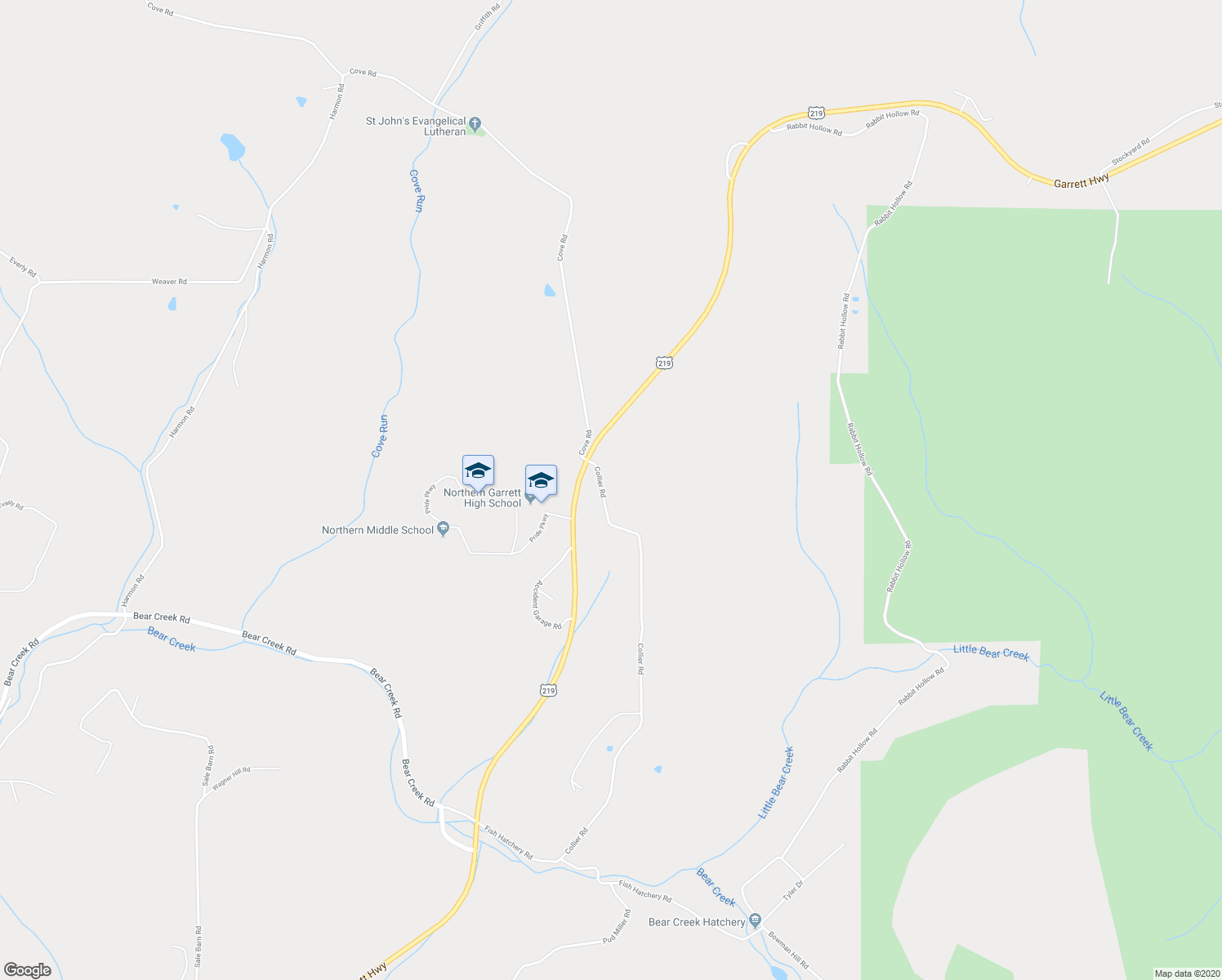 map of restaurants, bars, coffee shops, grocery stores, and more near 1196 Collier Road in Accident