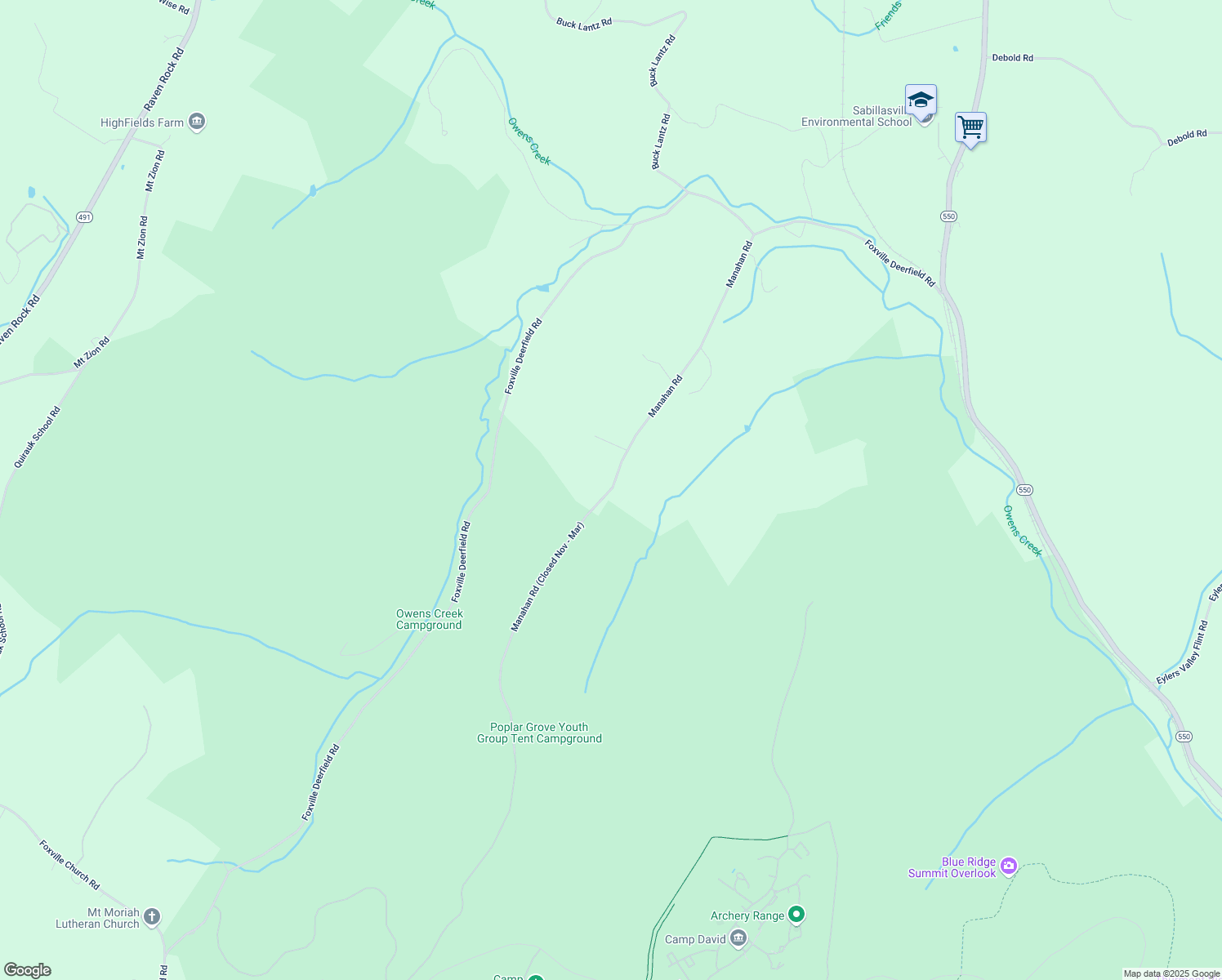 map of restaurants, bars, coffee shops, grocery stores, and more near 15776 Manahan Road in Sabillasville