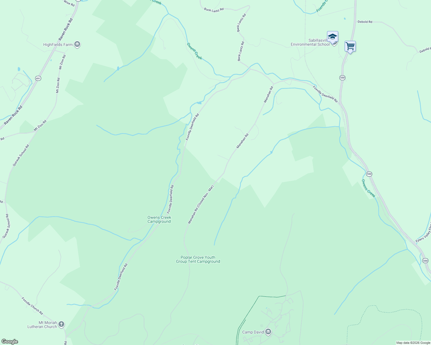 map of restaurants, bars, coffee shops, grocery stores, and more near 15746 Manahan Road in Sabillasville