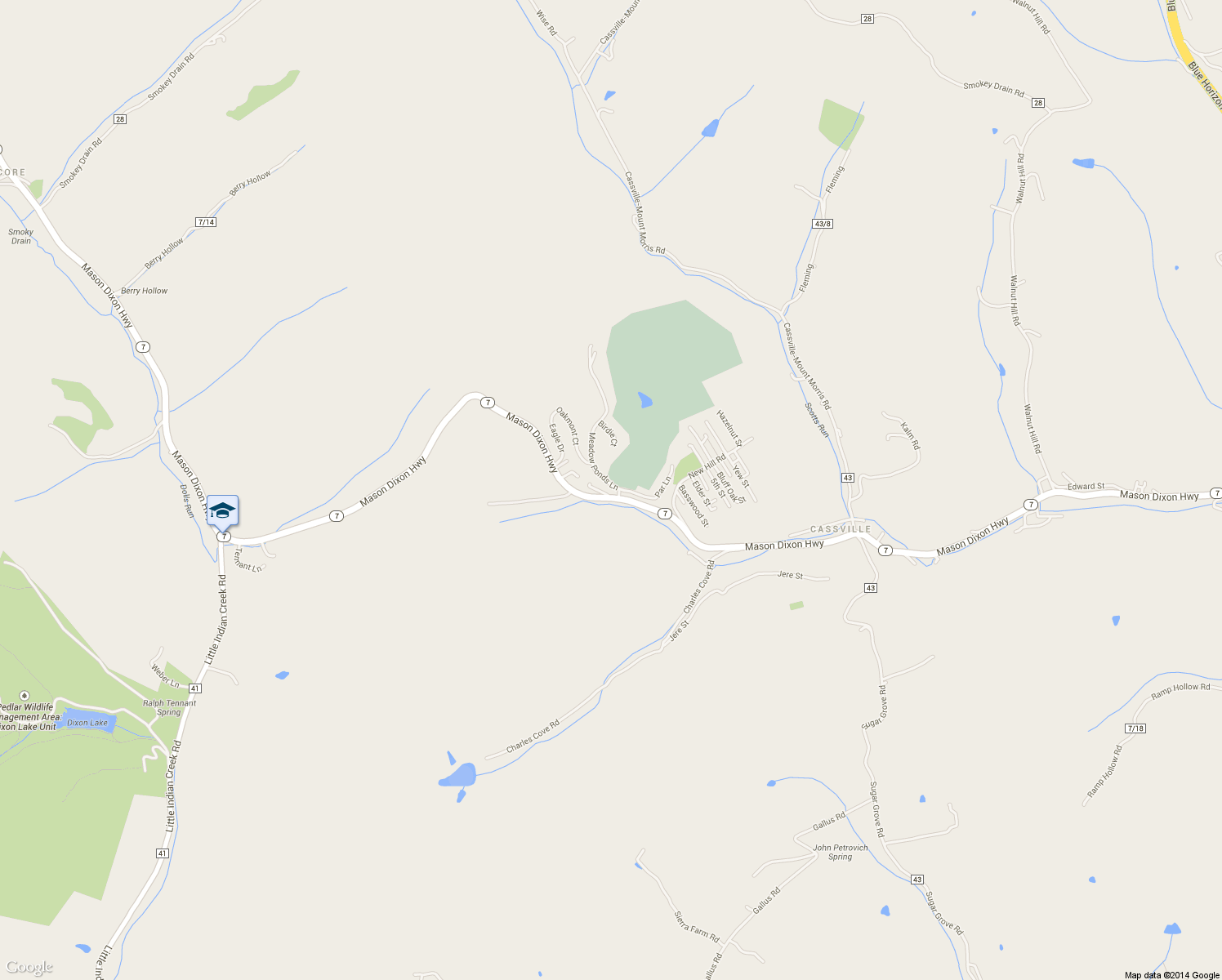 map of restaurants, bars, coffee shops, grocery stores, and more near 1142 Meadow Ponds Golf Course Road in Cassville