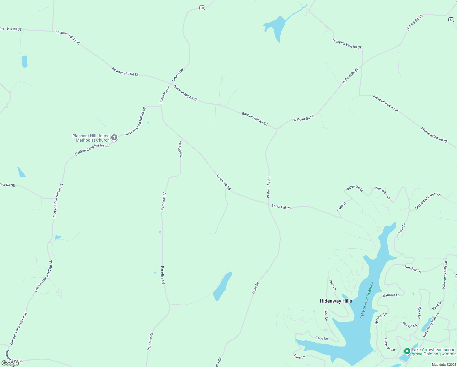 map of restaurants, bars, coffee shops, grocery stores, and more near 5870 Borah Hill Road in Sugar Grove