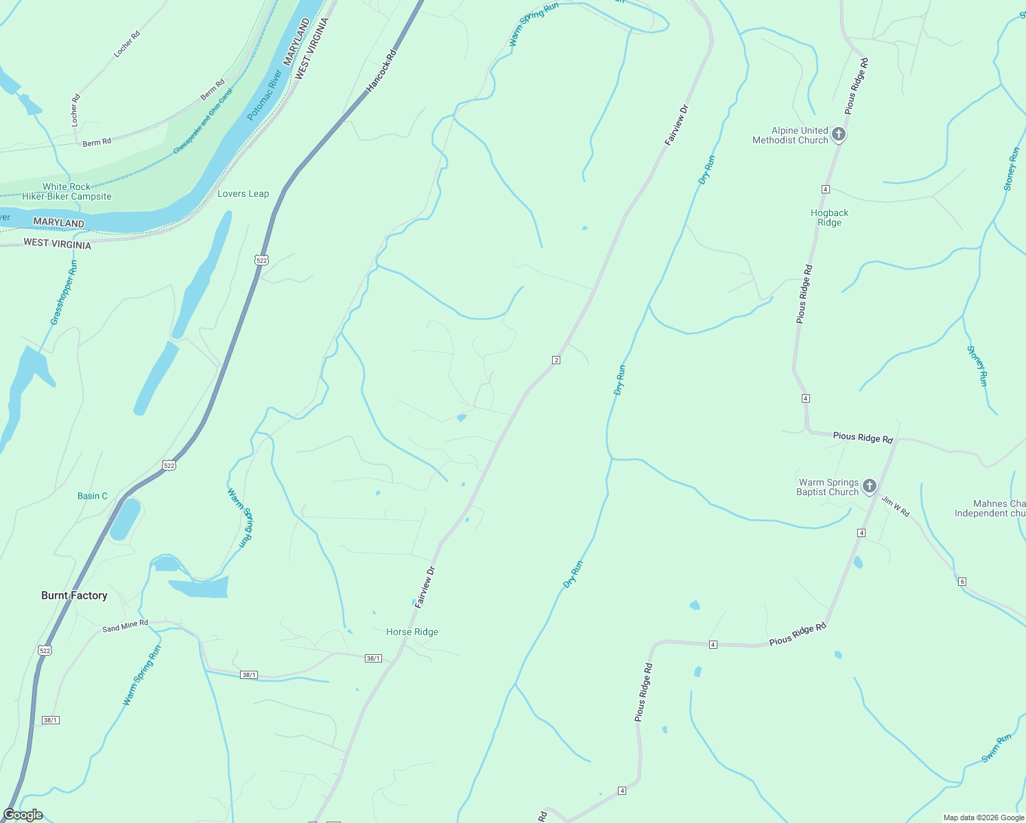 map of restaurants, bars, coffee shops, grocery stores, and more near 3364 Fairview Drive in Berkeley Springs