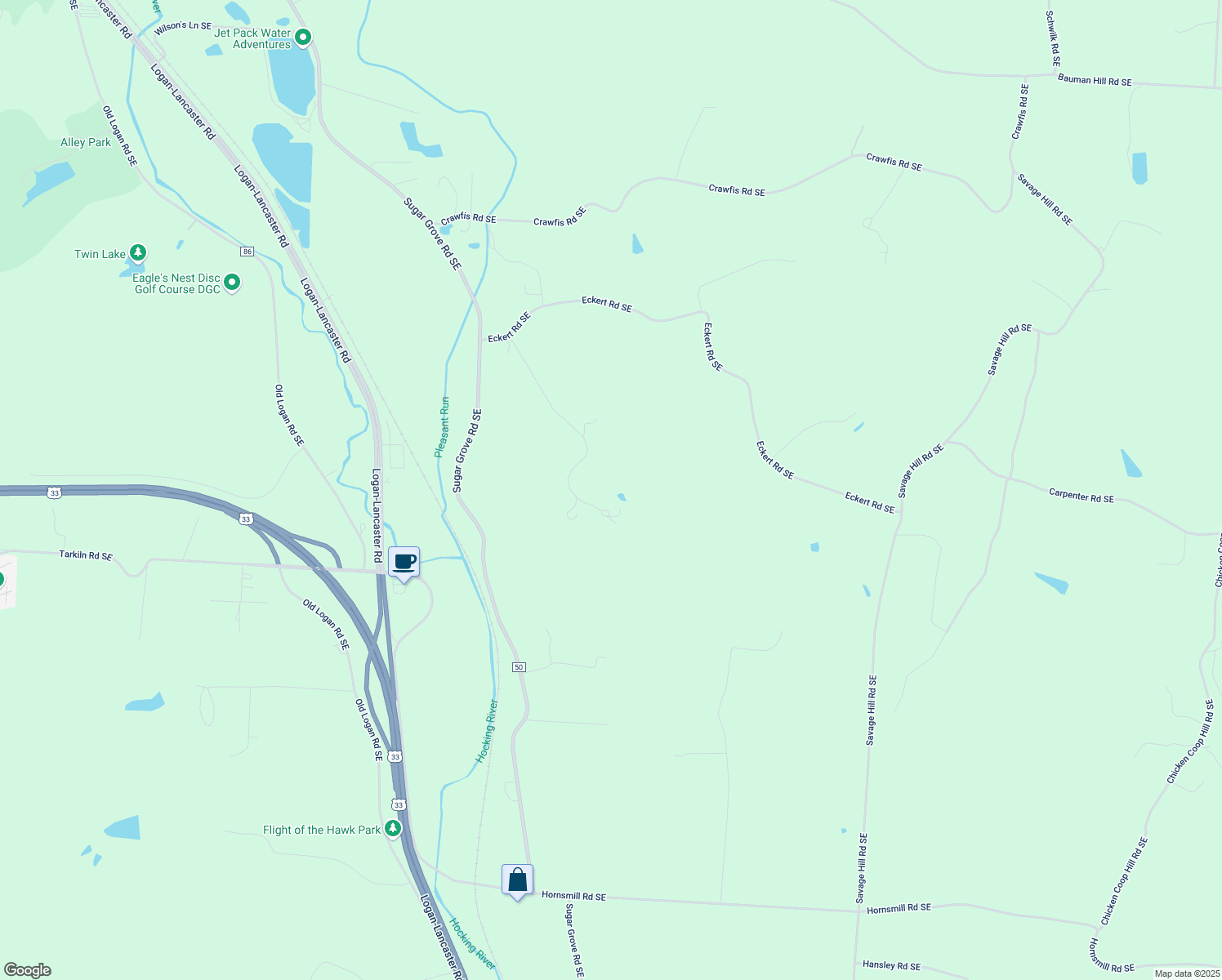 map of restaurants, bars, coffee shops, grocery stores, and more near 2615 Eckert Road Southeast in Lancaster