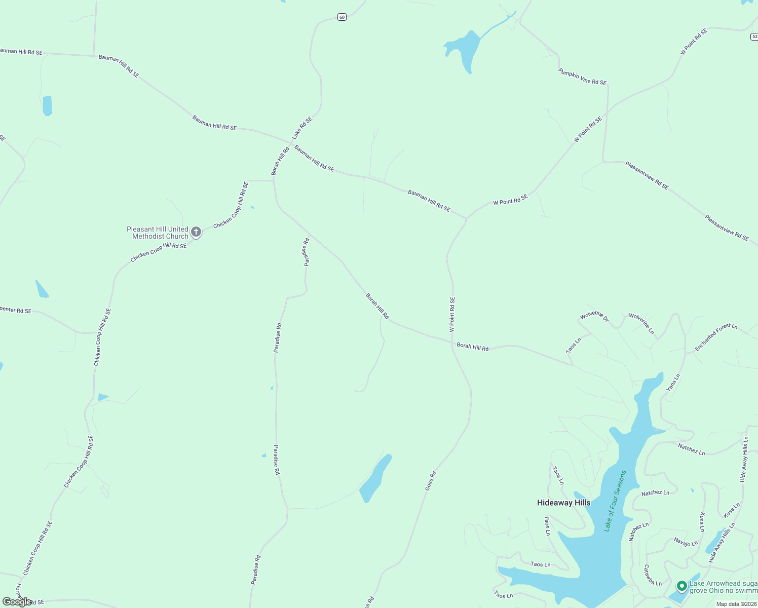 map of restaurants, bars, coffee shops, grocery stores, and more near 5870 Borah Hill Road in Sugar Grove