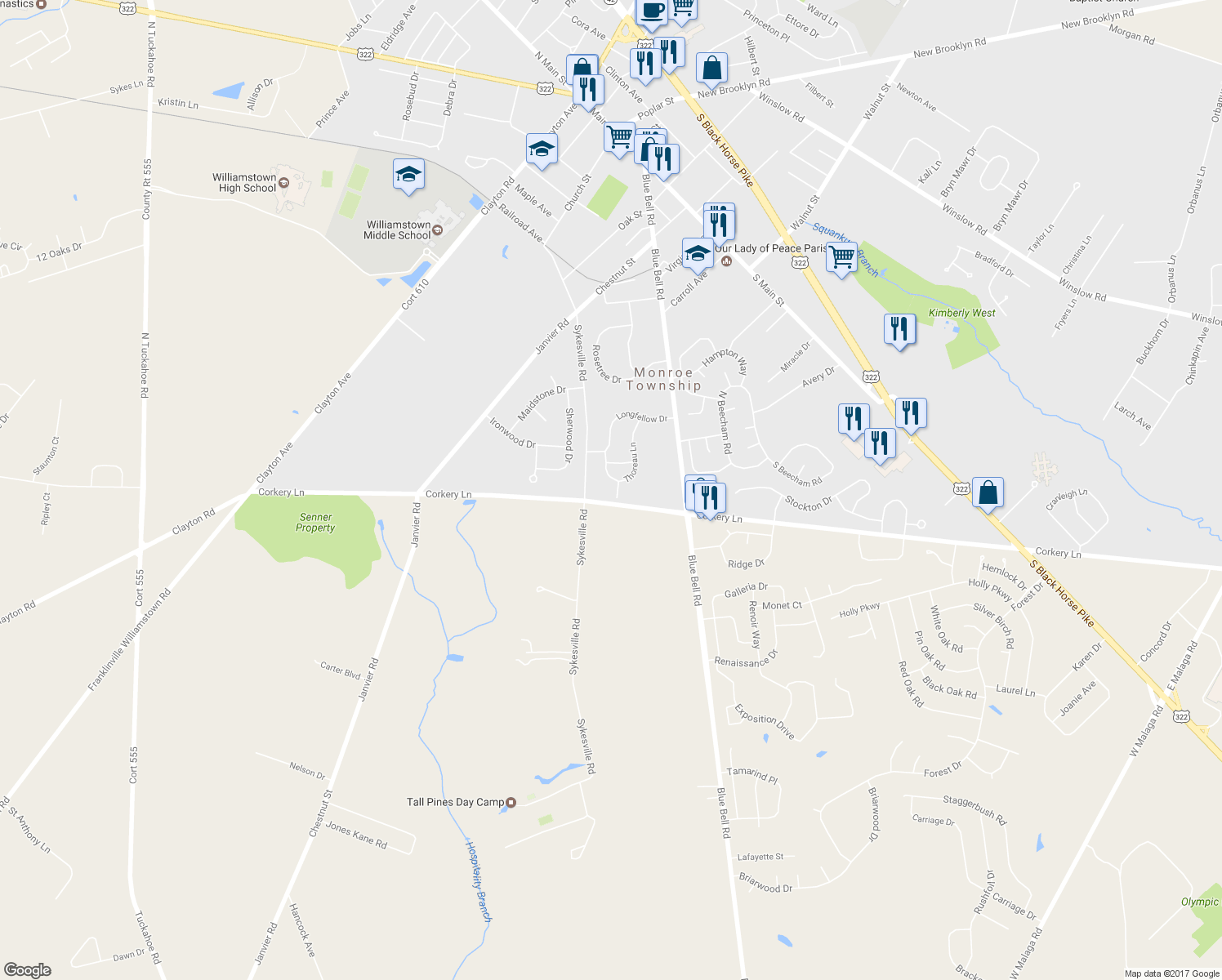 map of restaurants, bars, coffee shops, grocery stores, and more near 951 Poe Ct in Williamstown