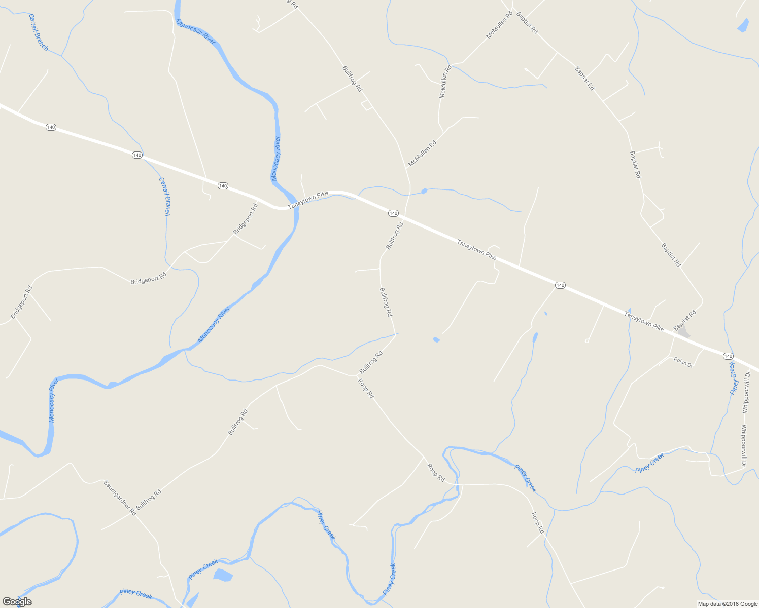 map of restaurants, bars, coffee shops, grocery stores, and more near 3470 Bullfrog Road in Taneytown