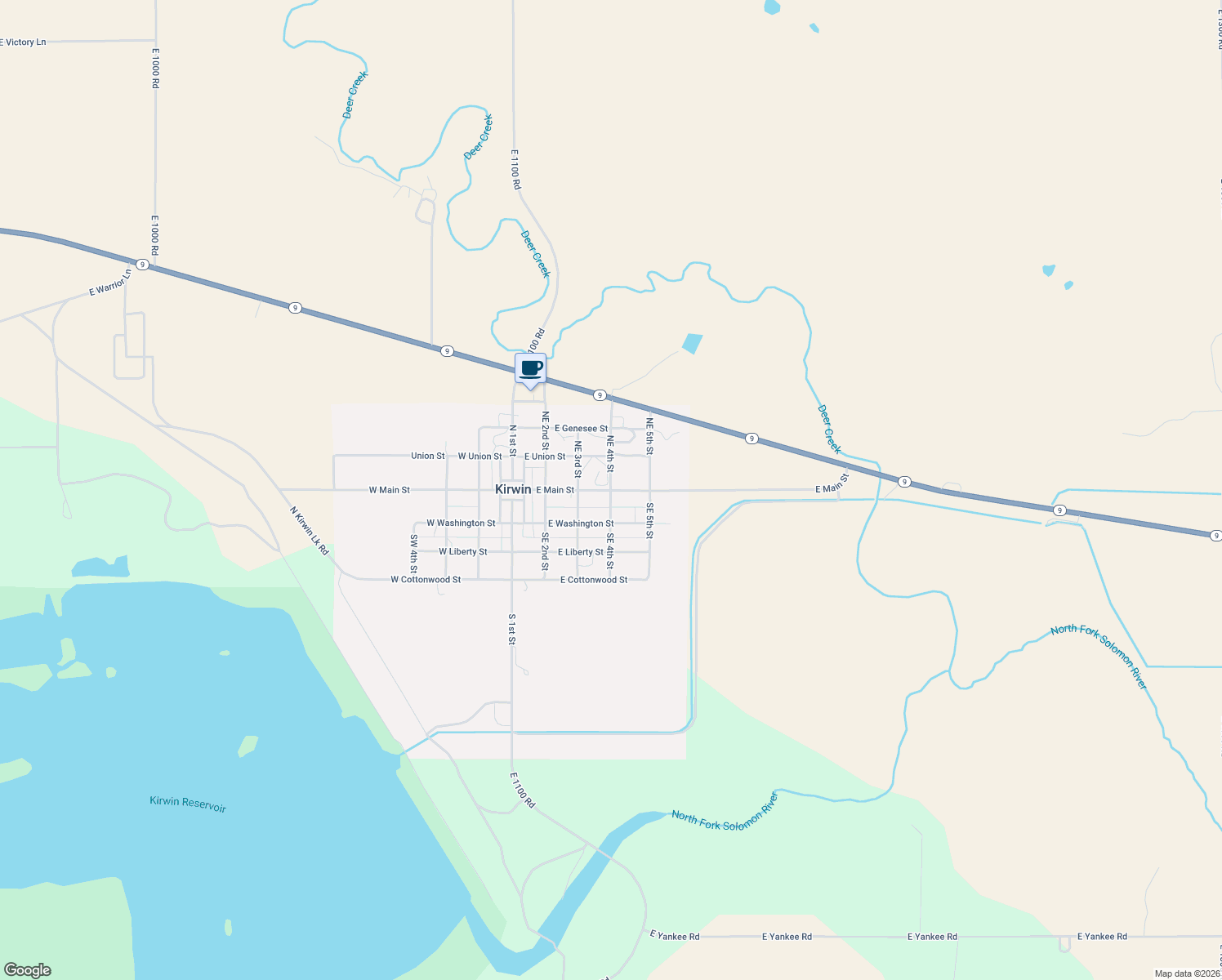map of restaurants, bars, coffee shops, grocery stores, and more near East Main Street in Kirwin