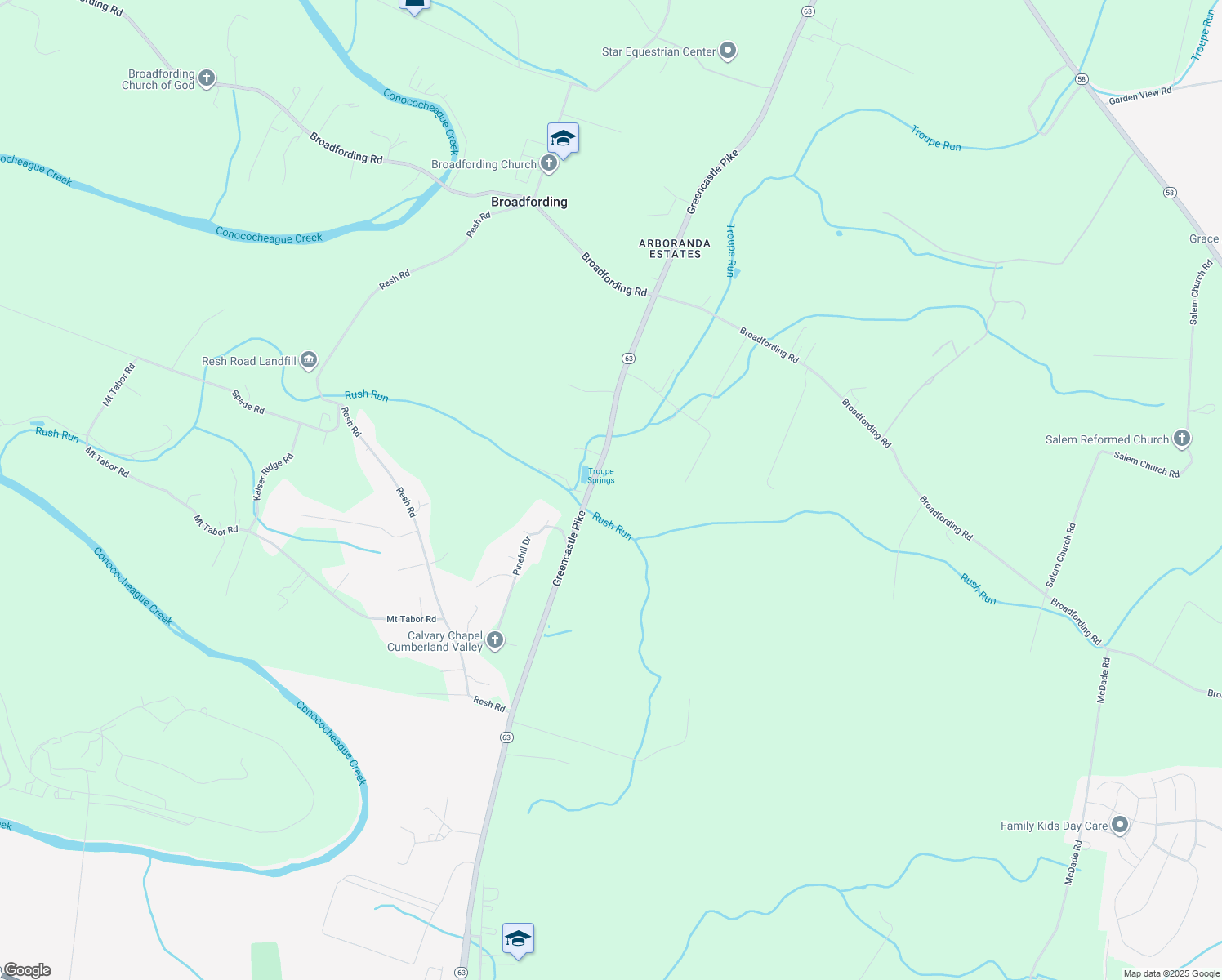 map of restaurants, bars, coffee shops, grocery stores, and more near 13115 Greencastle Pike in Hagerstown