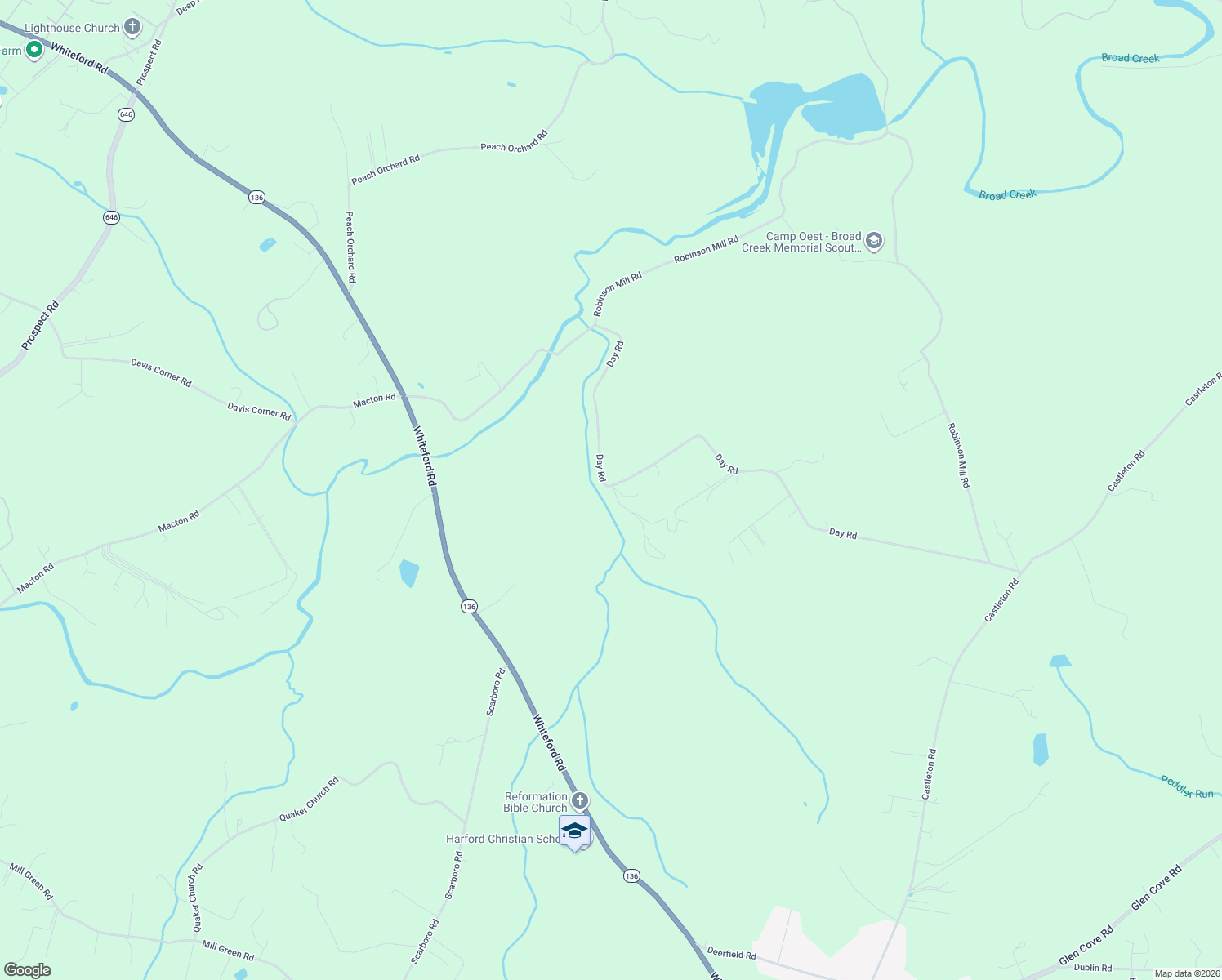 map of restaurants, bars, coffee shops, grocery stores, and more near 3644 Day Rd in Darlington