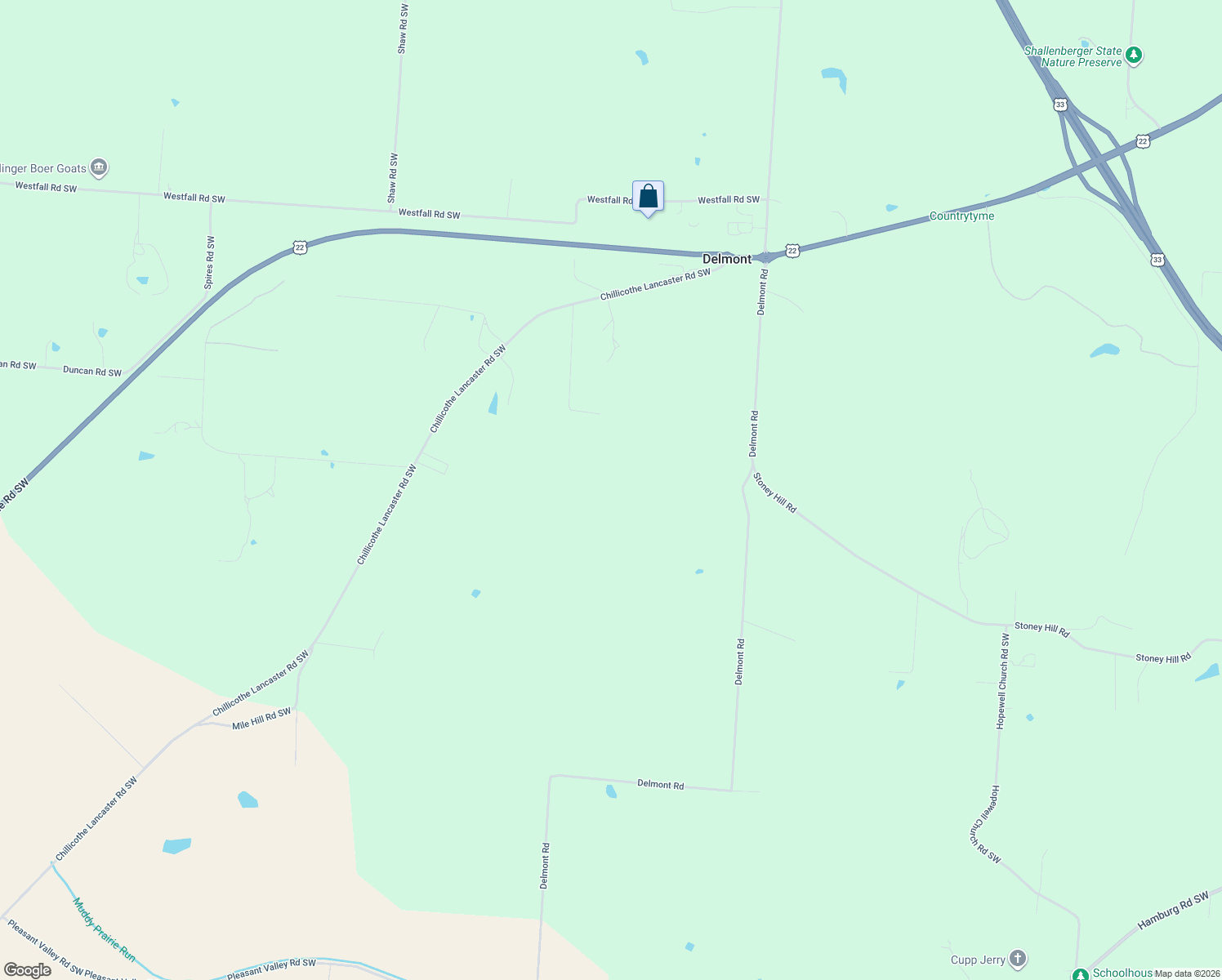 map of restaurants, bars, coffee shops, grocery stores, and more near 3228 Chillicothe Lancaster Road Southwest in Lancaster