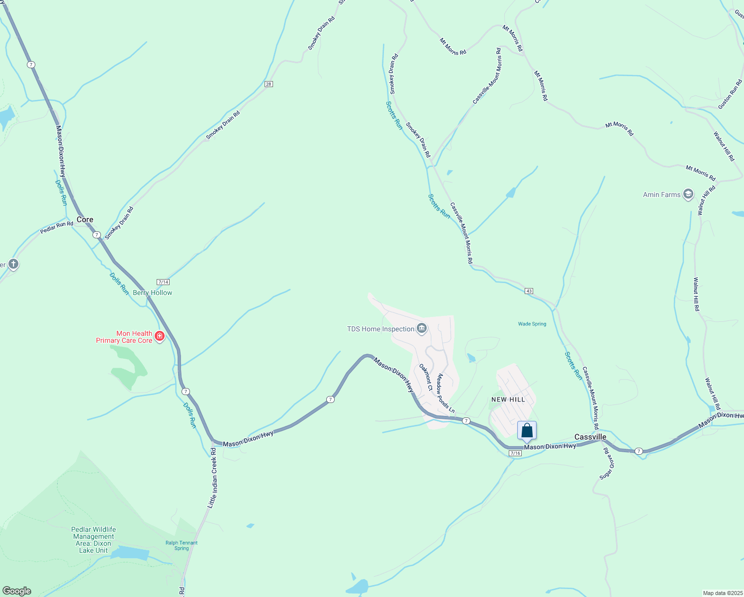 map of restaurants, bars, coffee shops, grocery stores, and more near 344 Double Eagle Ln in Maidsville