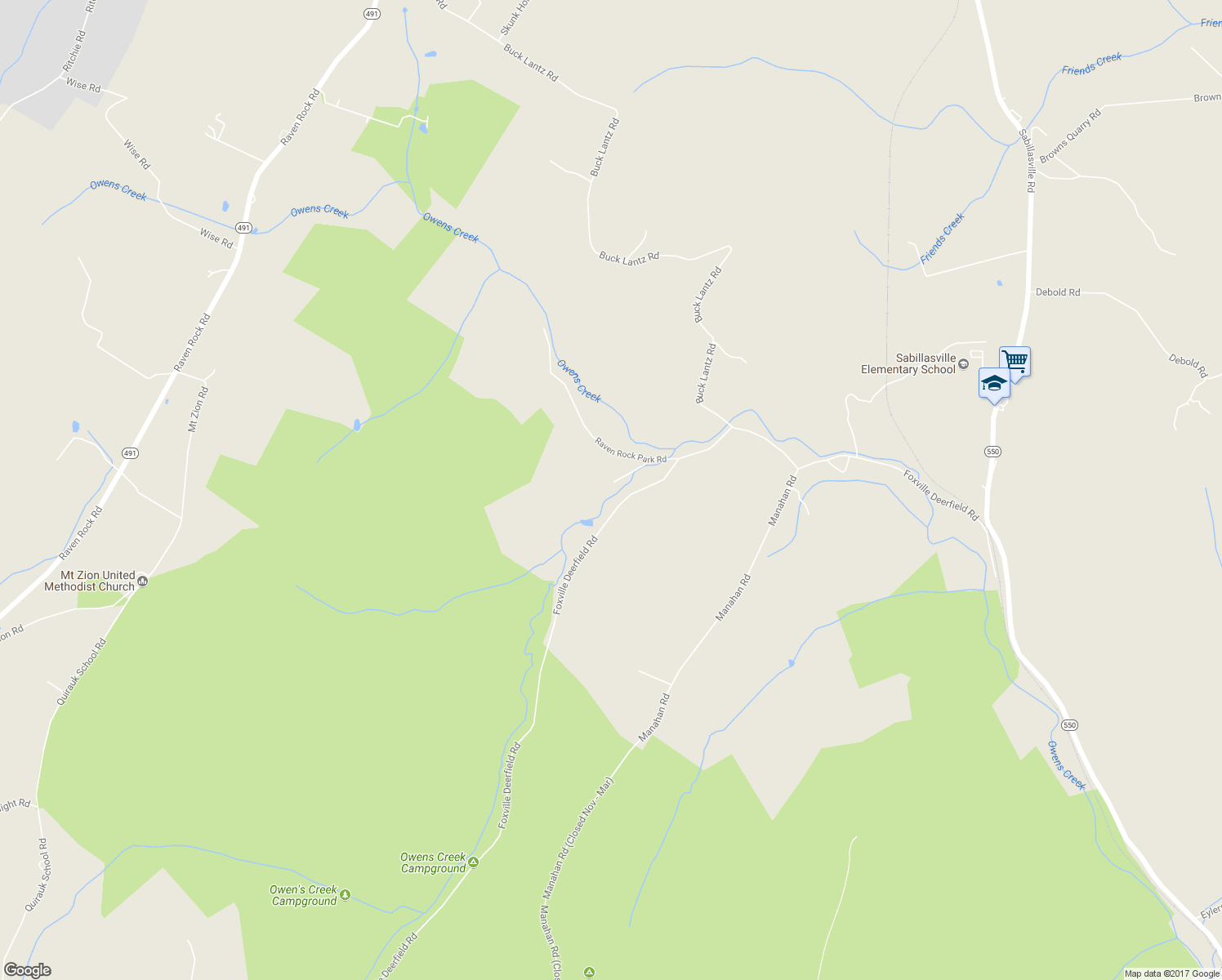 map of restaurants, bars, coffee shops, grocery stores, and more near 5649 Raven Rock Park Road in Sabillasville