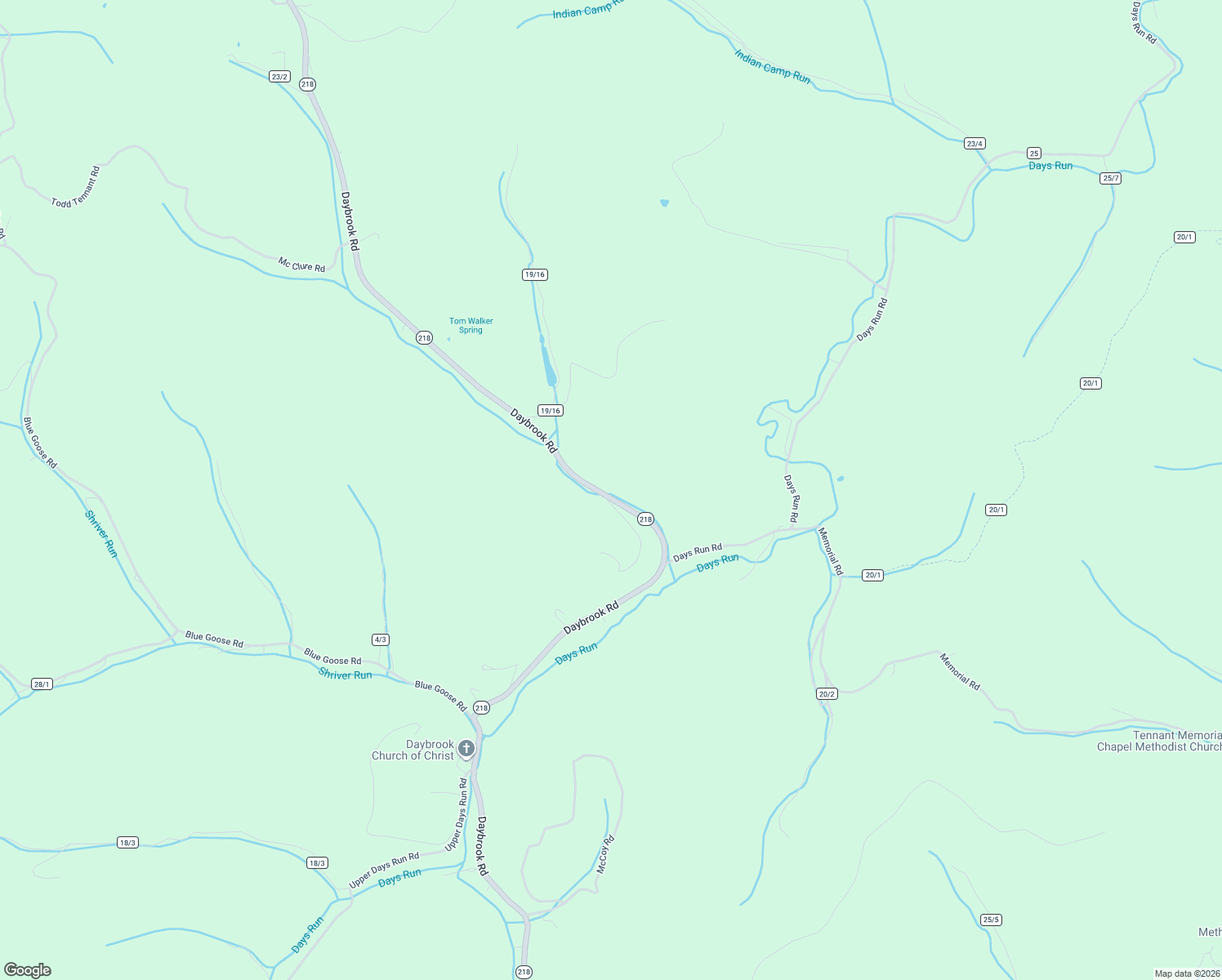 map of restaurants, bars, coffee shops, grocery stores, and more near Daybrook Run Rd in Blacksville