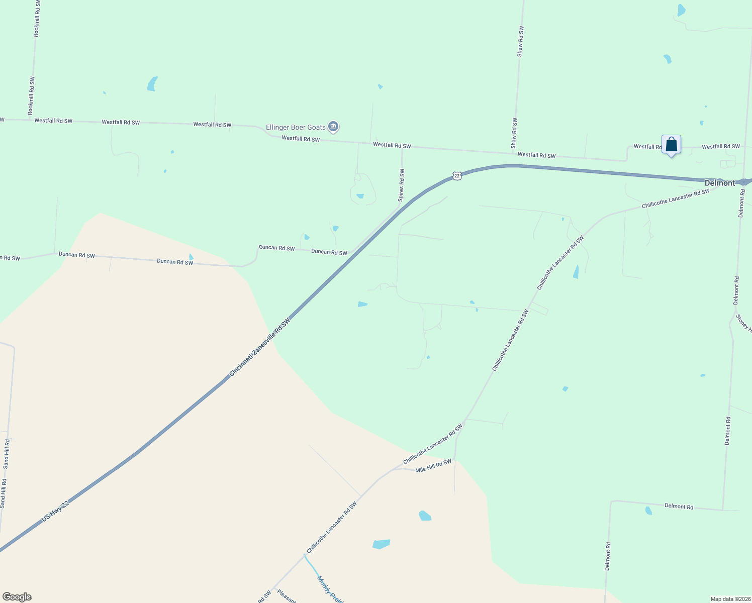 map of restaurants, bars, coffee shops, grocery stores, and more near 5445 Duncan Road Southwest in Lancaster