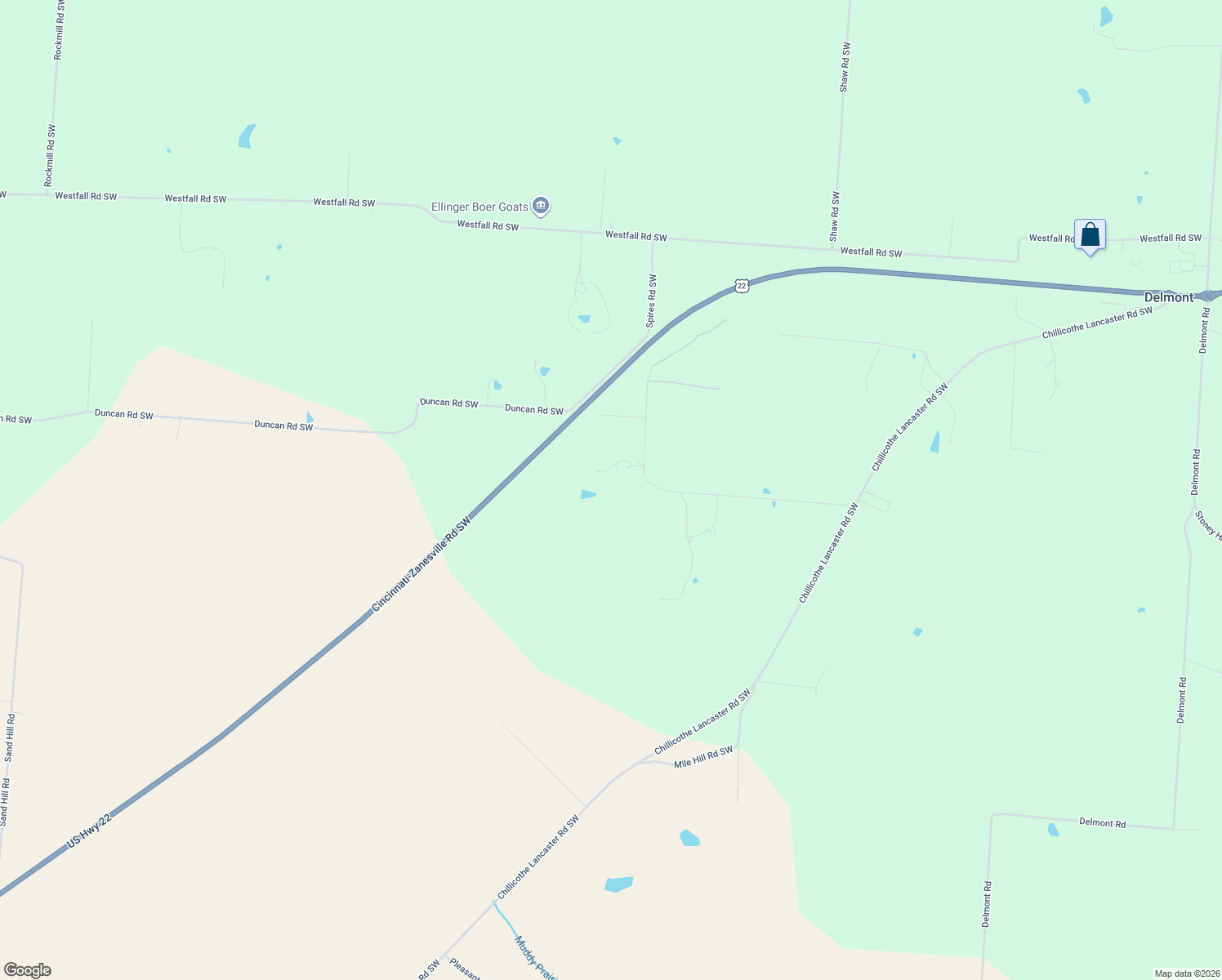 map of restaurants, bars, coffee shops, grocery stores, and more near 5445 Duncan Road Southwest in Lancaster