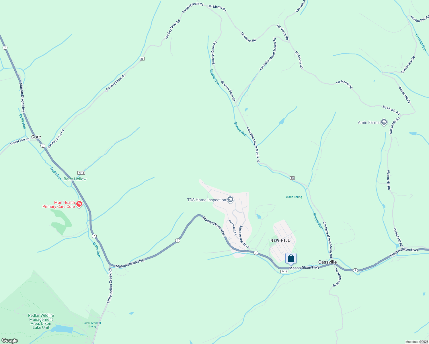 map of restaurants, bars, coffee shops, grocery stores, and more near 344 Double Eagle Ln in Maidsville
