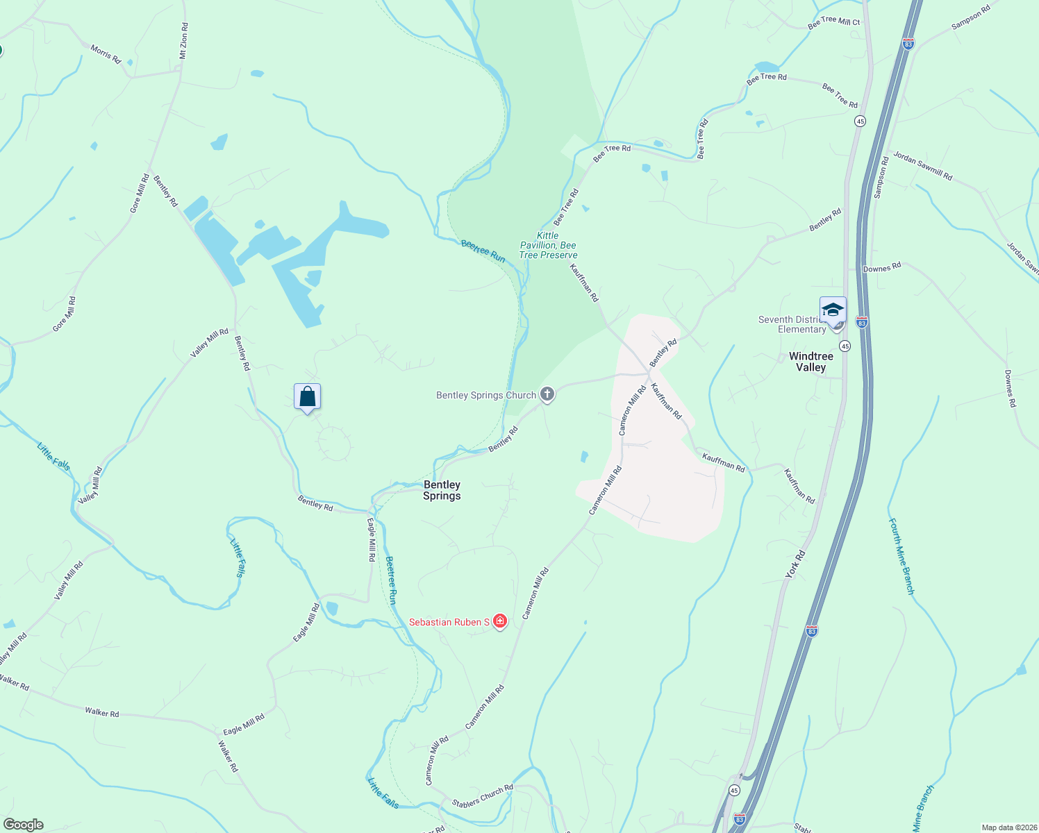map of restaurants, bars, coffee shops, grocery stores, and more near 434 Bentley Road in Parkton