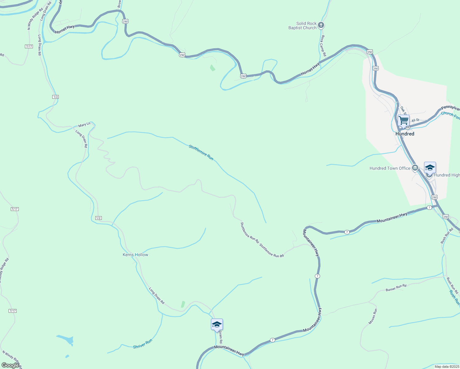 map of restaurants, bars, coffee shops, grocery stores, and more near in Hundred