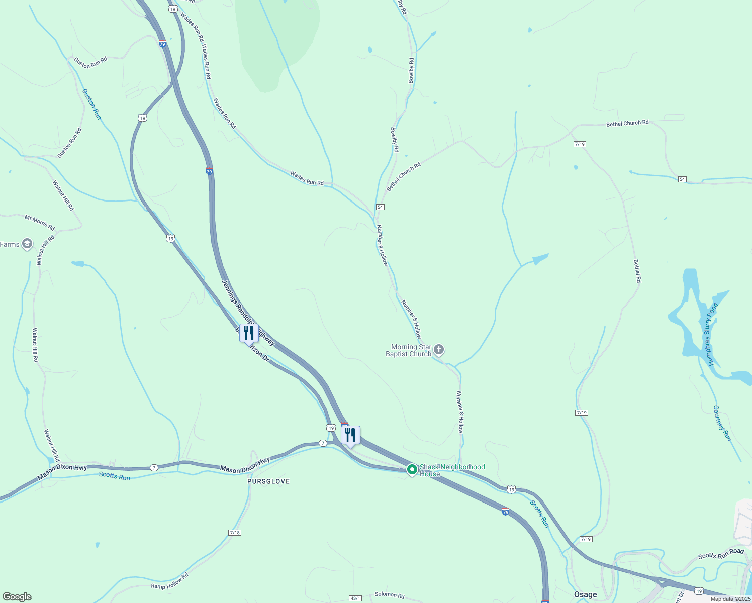 map of restaurants, bars, coffee shops, grocery stores, and more near 379 Number 8 Hollow in Morgantown