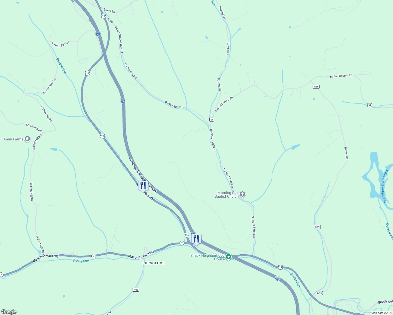 map of restaurants, bars, coffee shops, grocery stores, and more near 431 Number 8 Hollow in Morgantown
