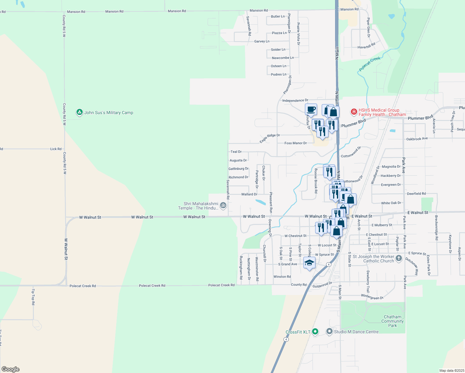 map of restaurants, bars, coffee shops, grocery stores, and more near 532 Cumberland Dr in Chatham