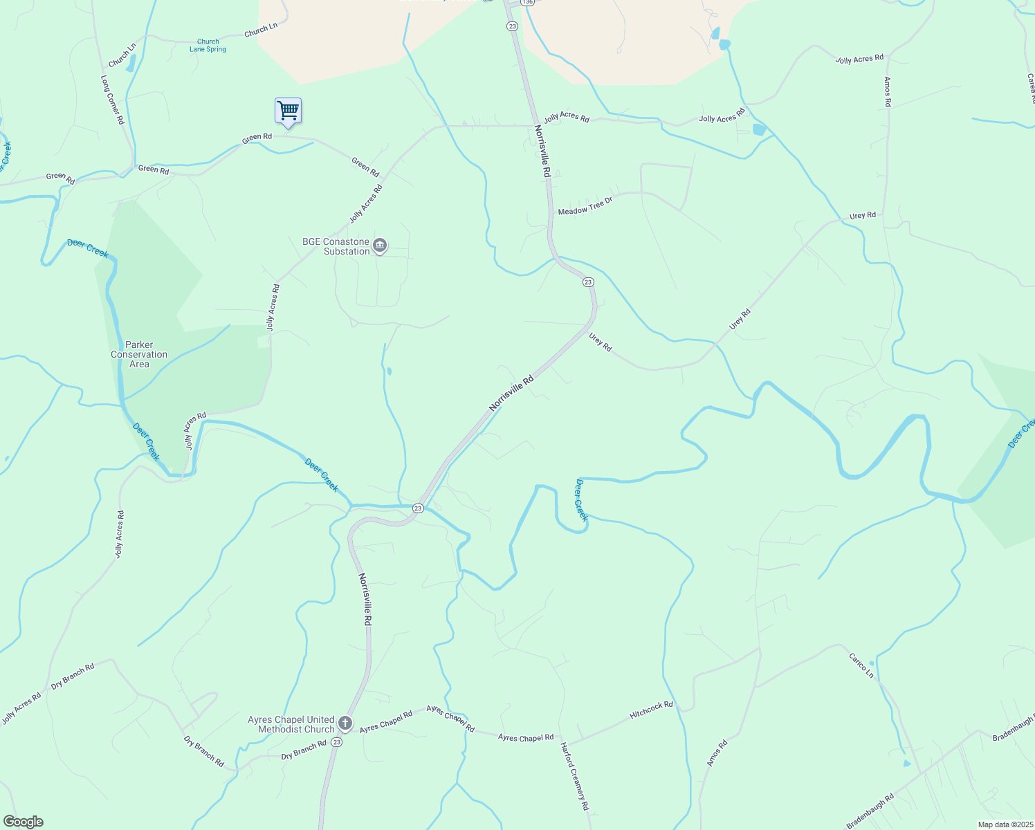 map of restaurants, bars, coffee shops, grocery stores, and more near 5071 Norrisville Rd in White Hall