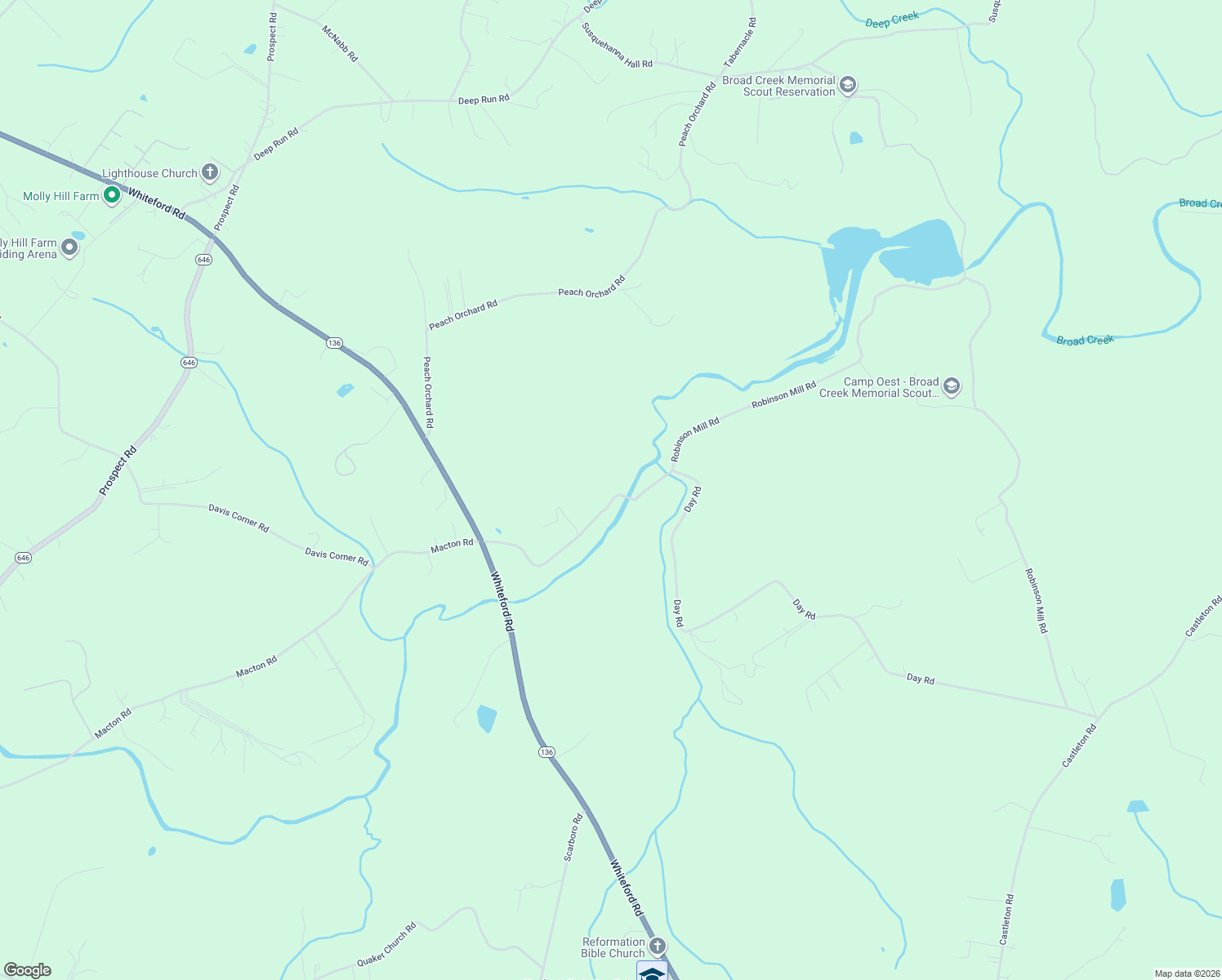 map of restaurants, bars, coffee shops, grocery stores, and more near 1540 Robinson Mill Road in Darlington