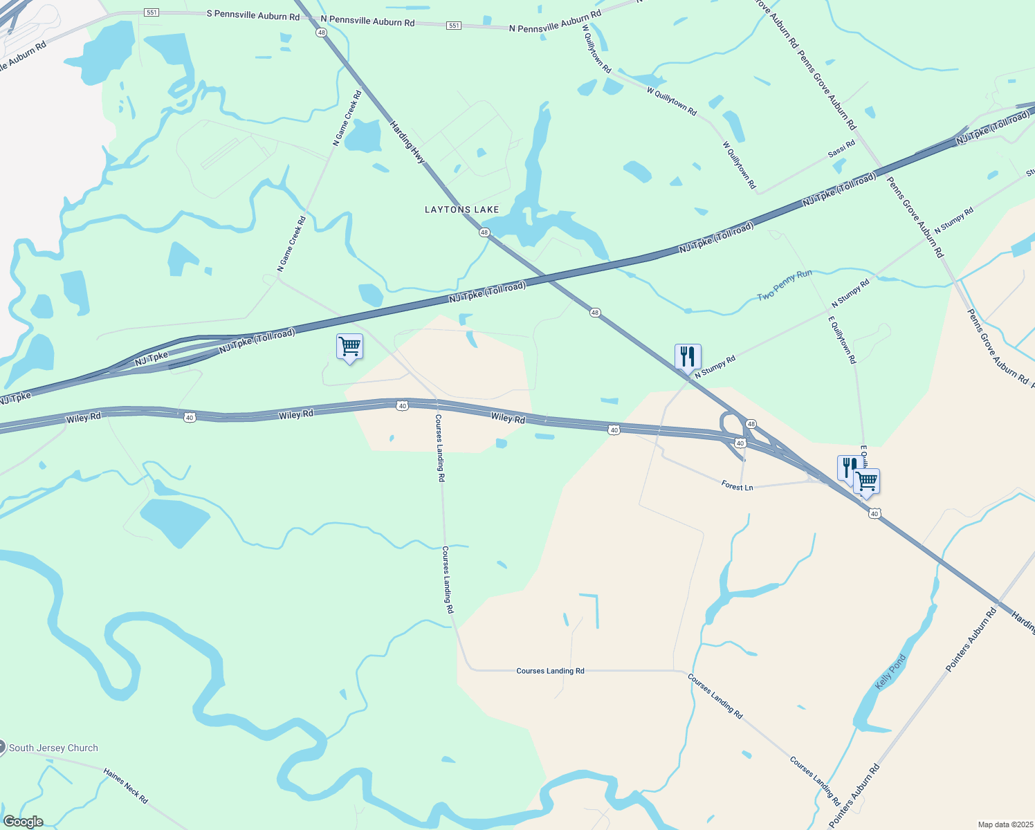 map of restaurants, bars, coffee shops, grocery stores, and more near 92 Wiley Road in Penns Grove