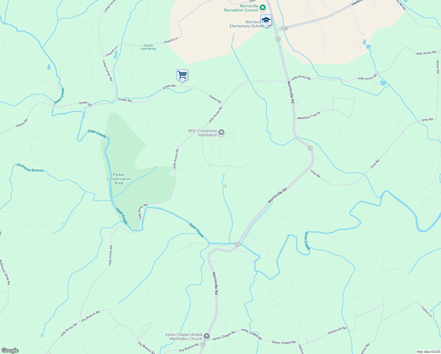 map of restaurants, bars, coffee shops, grocery stores, and more near 5130 Norrisville Road in White Hall