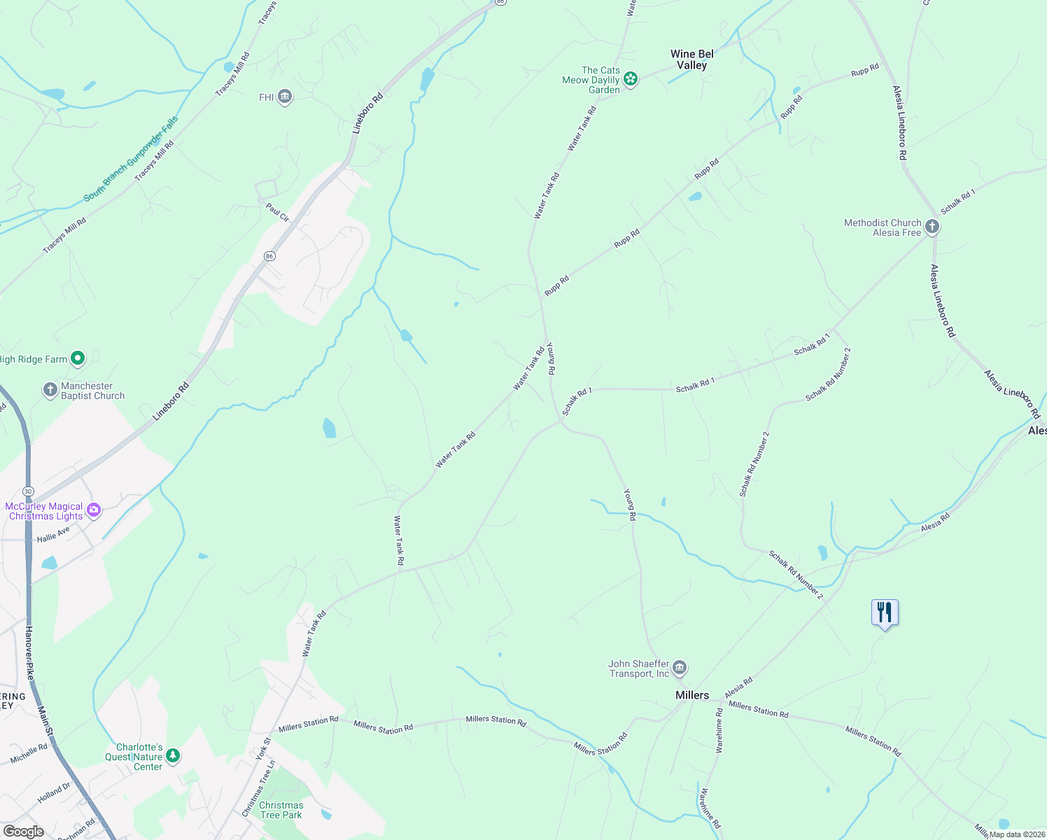 map of restaurants, bars, coffee shops, grocery stores, and more near 3799 Brothers Delight Drive in Manchester