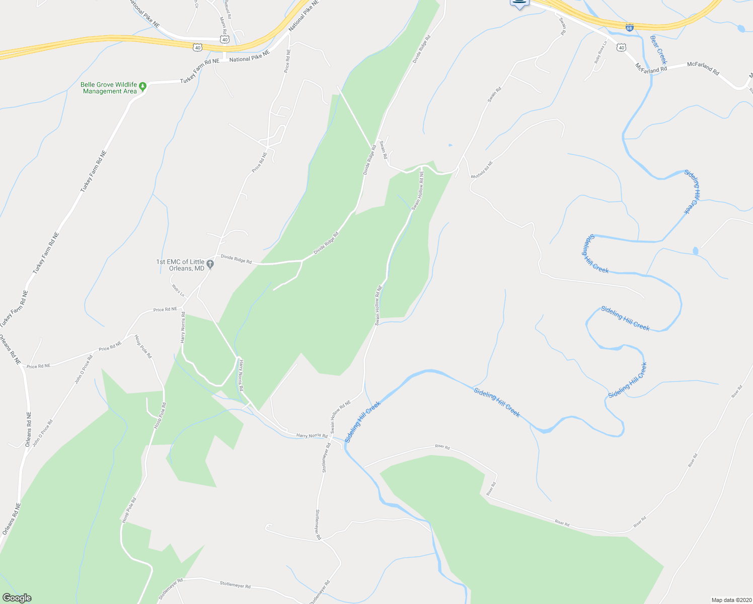 map of restaurants, bars, coffee shops, grocery stores, and more near 11906 Swain Hollow Road Northeast in Little Orleans