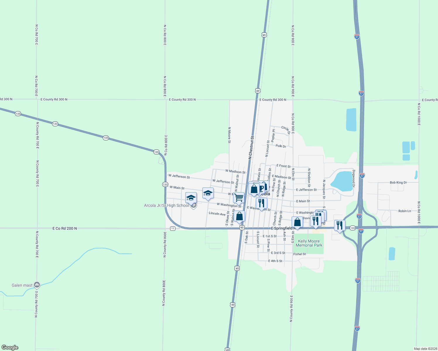 map of restaurants, bars, coffee shops, grocery stores, and more near 298 Pine Dr in Arcola