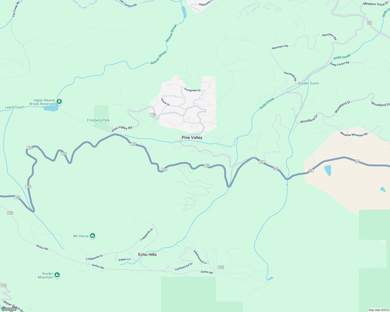 map of restaurants, bars, coffee shops, grocery stores, and more near 1970 Pine Valley Road in Evergreen