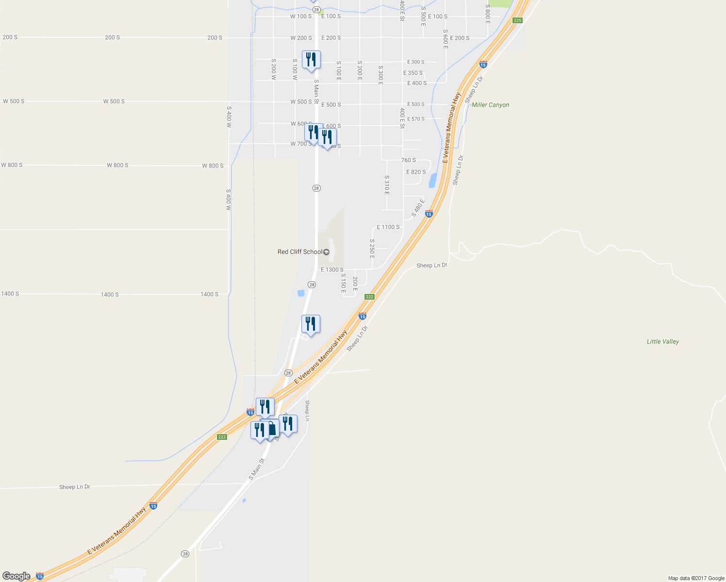 map of restaurants, bars, coffee shops, grocery stores, and more near 216 East 1370 South in Nephi