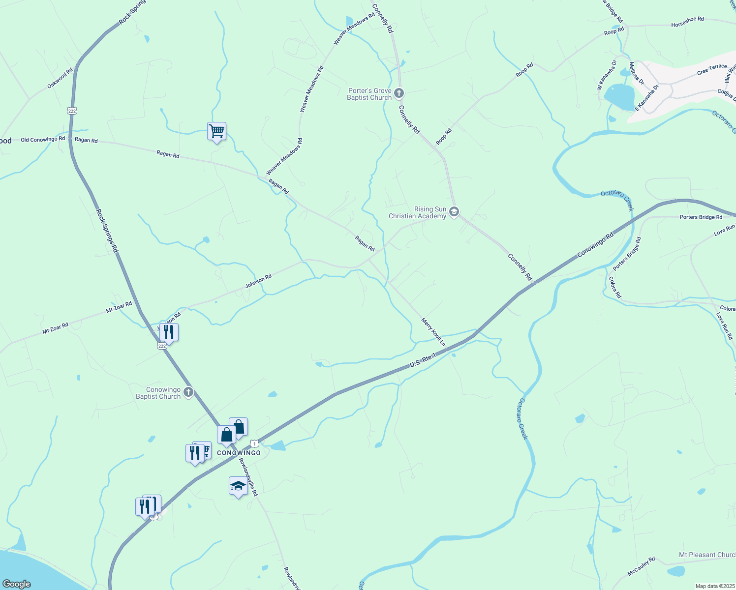 map of restaurants, bars, coffee shops, grocery stores, and more near 440 Johnson Road in Cecil County